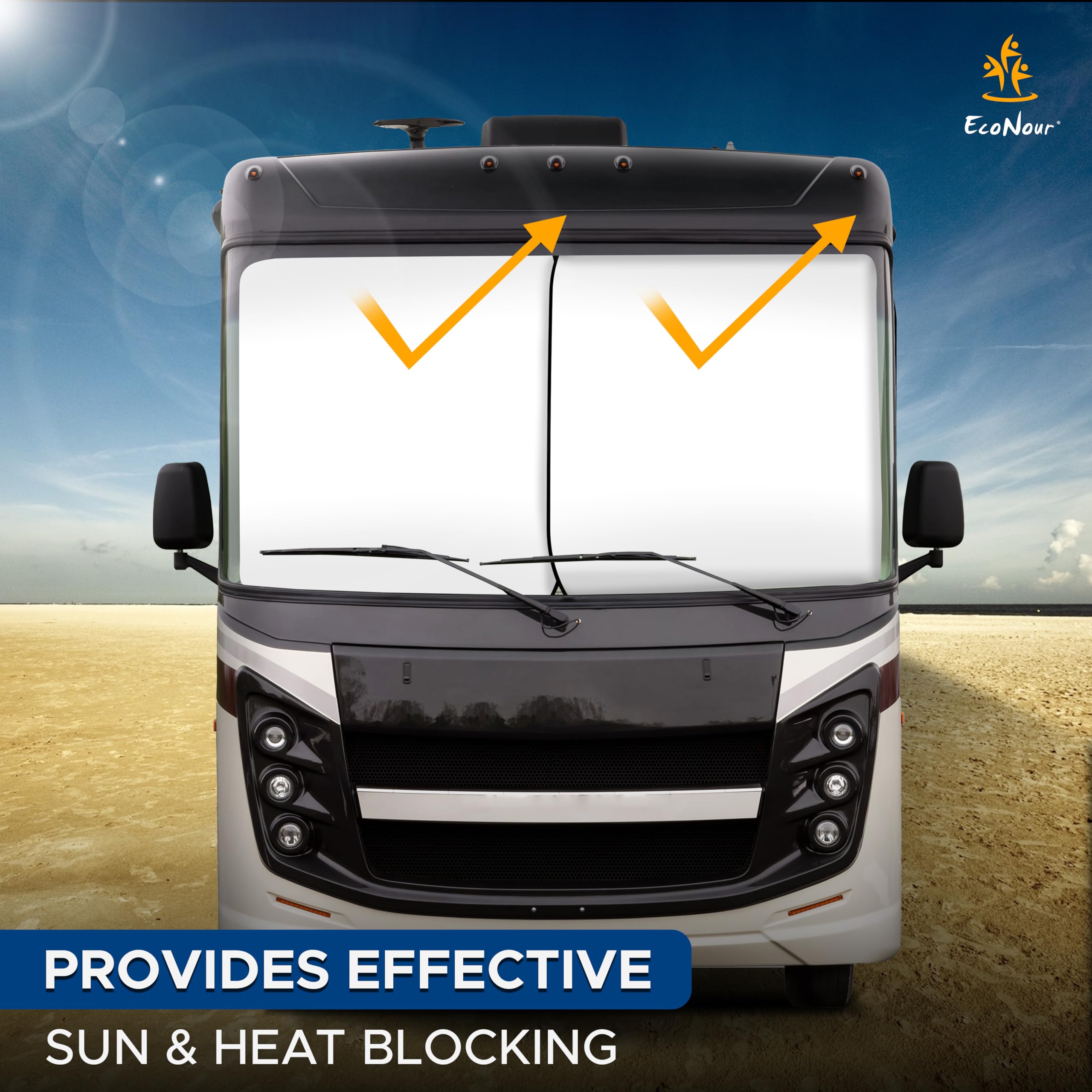 Econour 2-Piece Foldable Spring Rv Windshield Sunshade, Reflective 230T Nylon Keeps Your Rv Cool, Front Rvs, Trucks, Motorhomes,