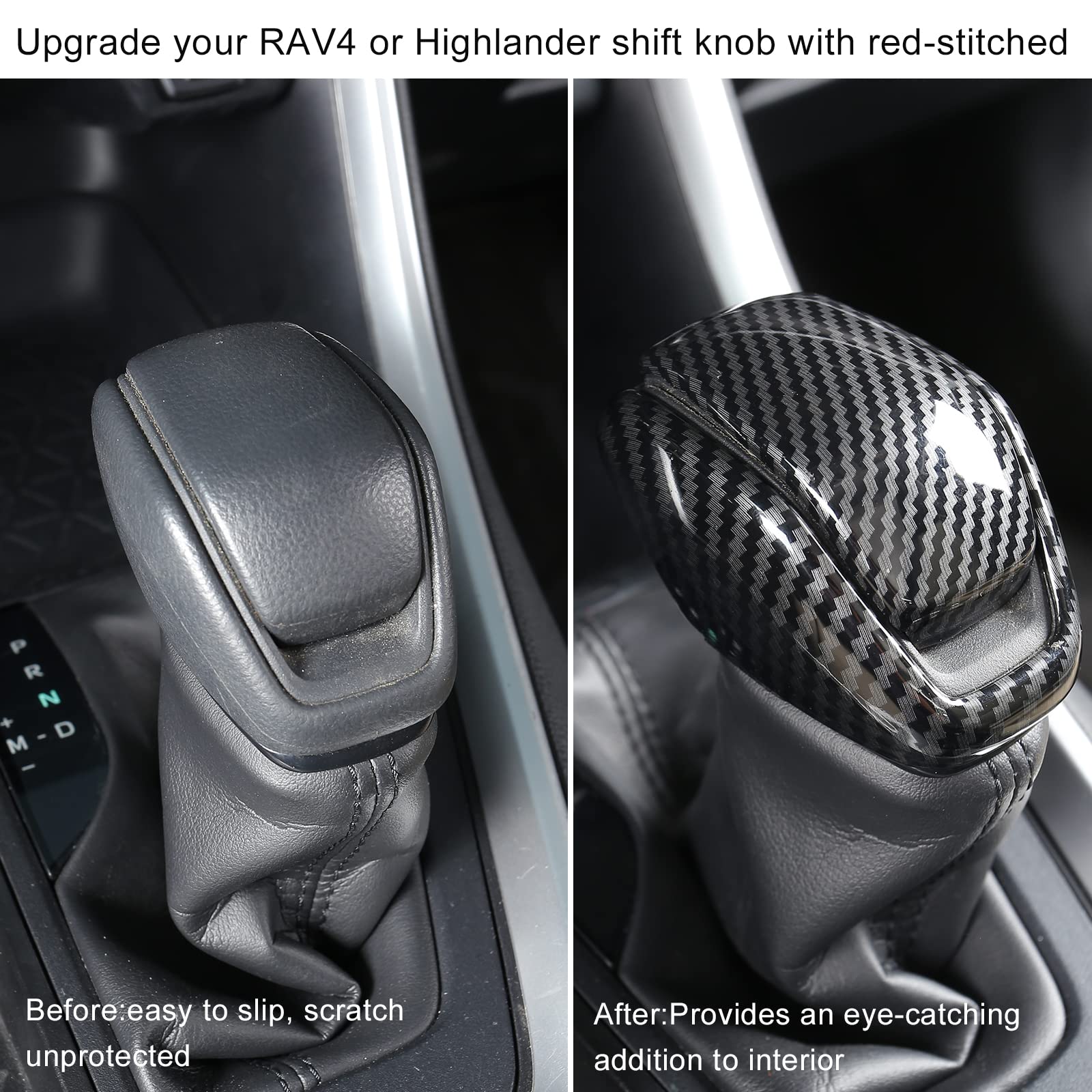 Yakaney For Totoya Rav4 2019-2025 Gear Shift Knob Cover, Carbon Fiber Grain Interior Protective Gear Shift Trim For Toyota Highl