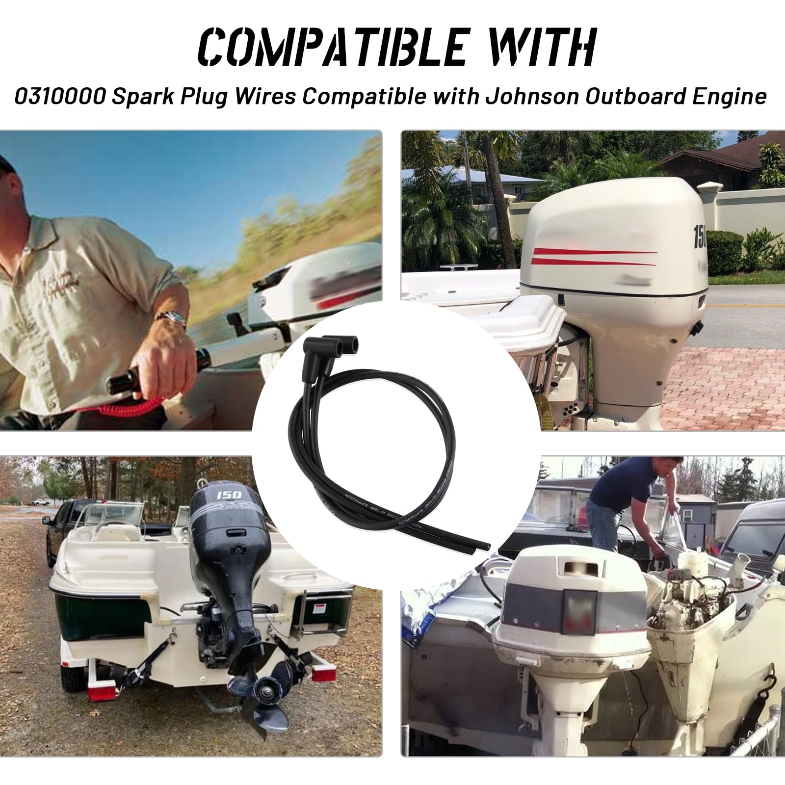 HQPARRTS 0310000 Spark Plug Wires (7mm 30 Long) Compatible with Johnson Outboard Engine(2Pcs)