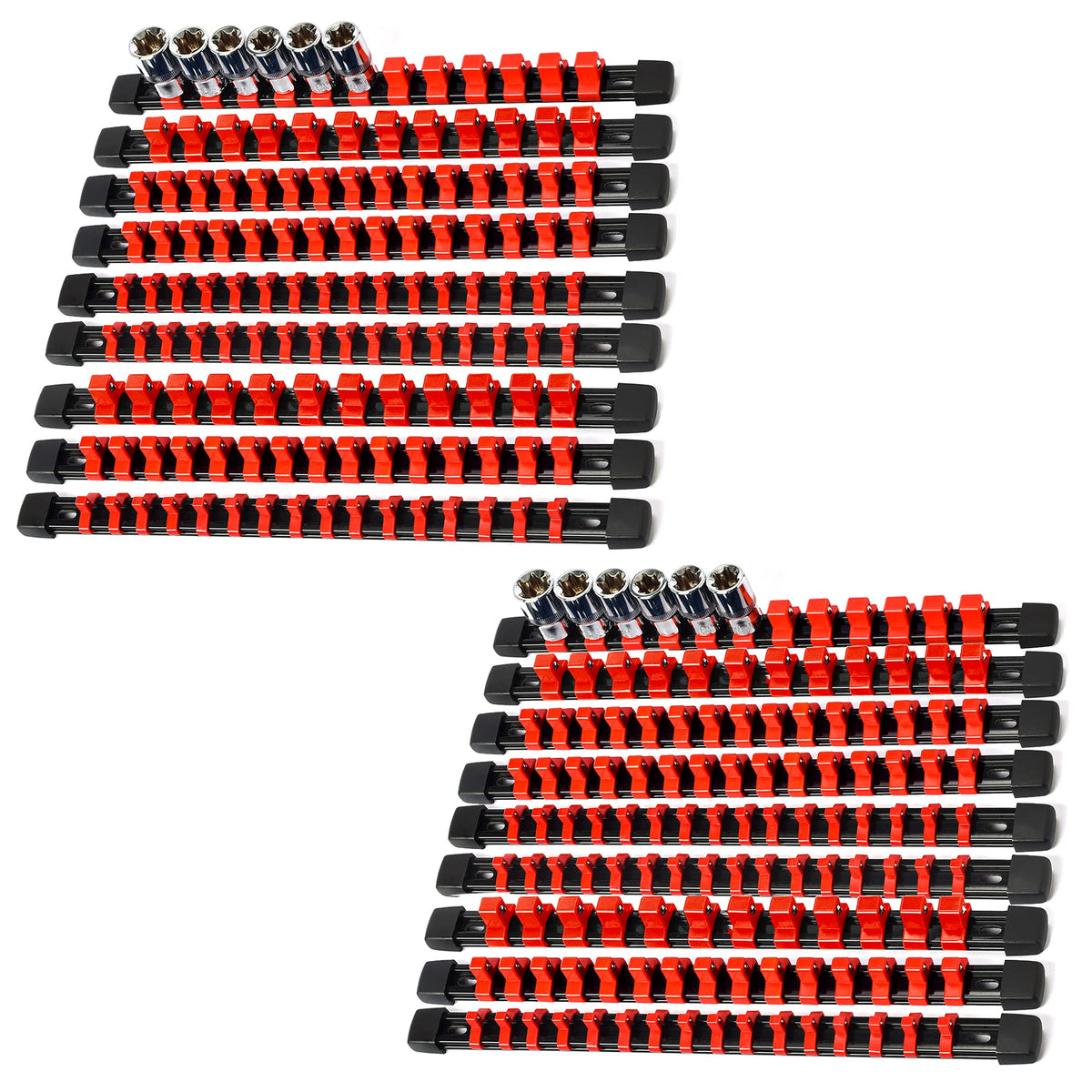Reniteco Socket Organizer Drive Abs Tools - Red Socket Holder, Premium Quality 18 Pieces Socket Holders Kit 1/4-Inch X 96 Clips, 3/8-Inch X 90 Clips, 1/2-Inch X 72 Clips(18Pc,Red)