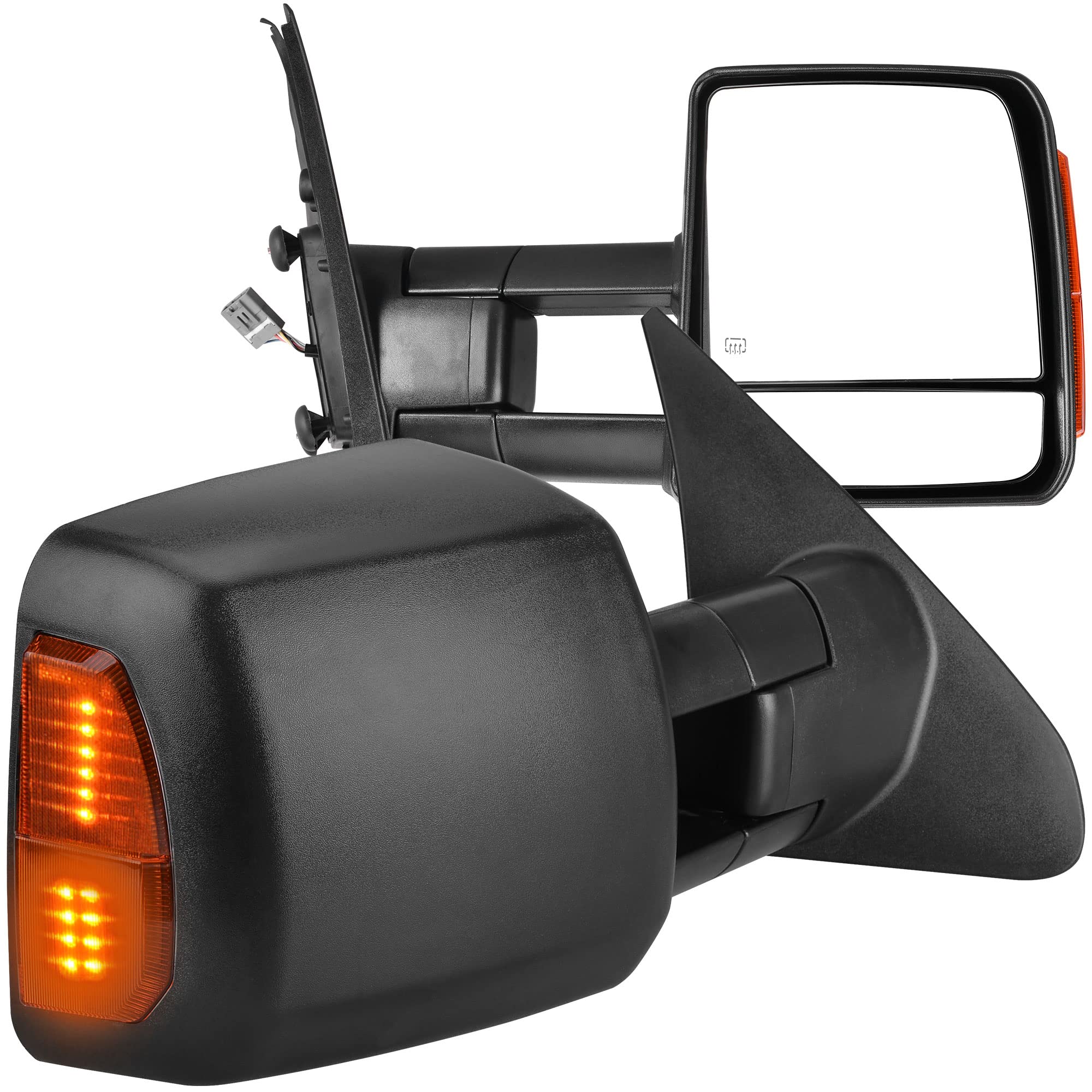 AUTOSAVER88 Tow Mirrors Compatible with 07-17 Tundra, Power Control Heated Rear View Mirrors, Black Manual Extending and Folding