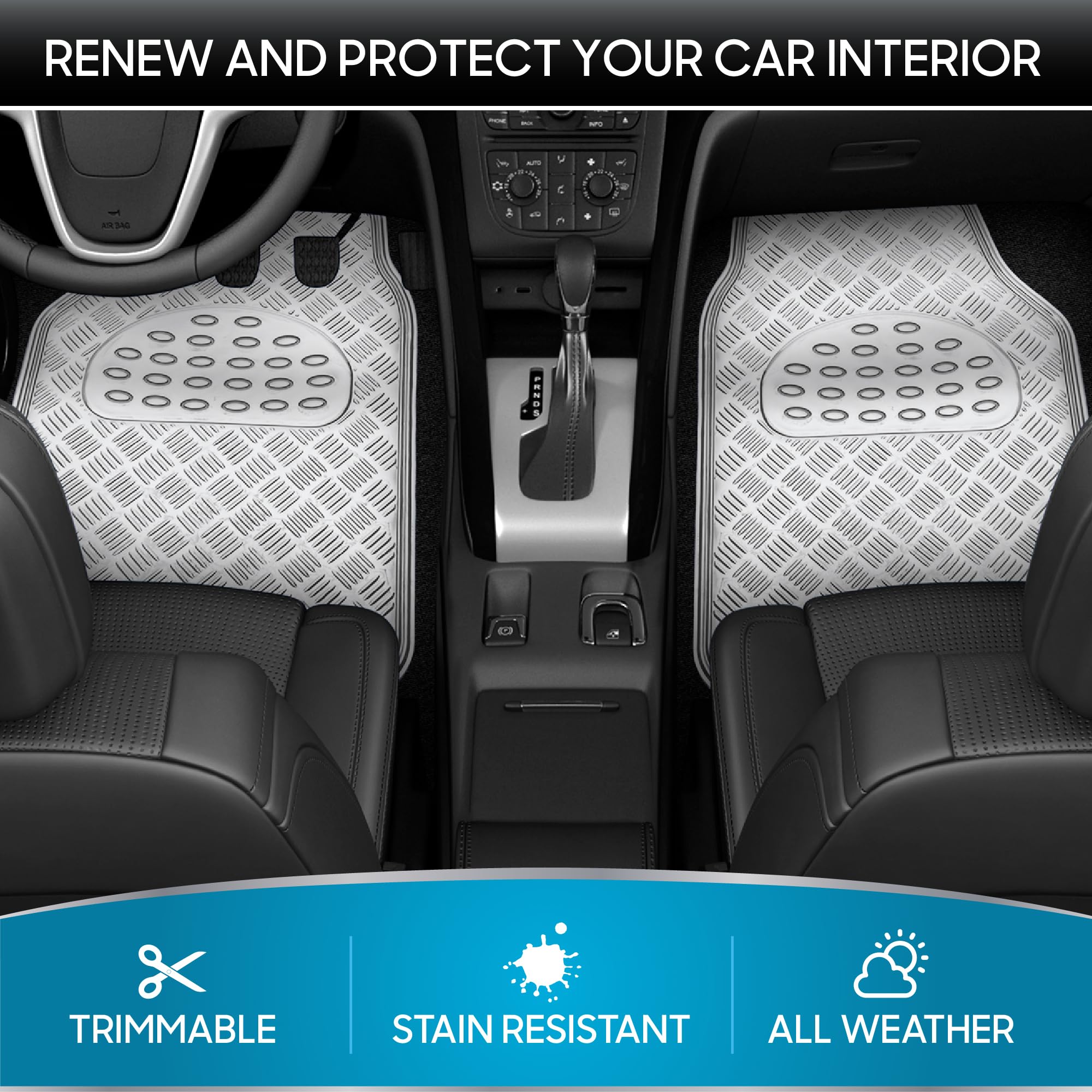 Bdk Metallic Chrome Car Floor Mats All Weather Versatile Fit Automotive Floor Mats For Cars Suvs, Floor Mat For Trucks, Car Mats