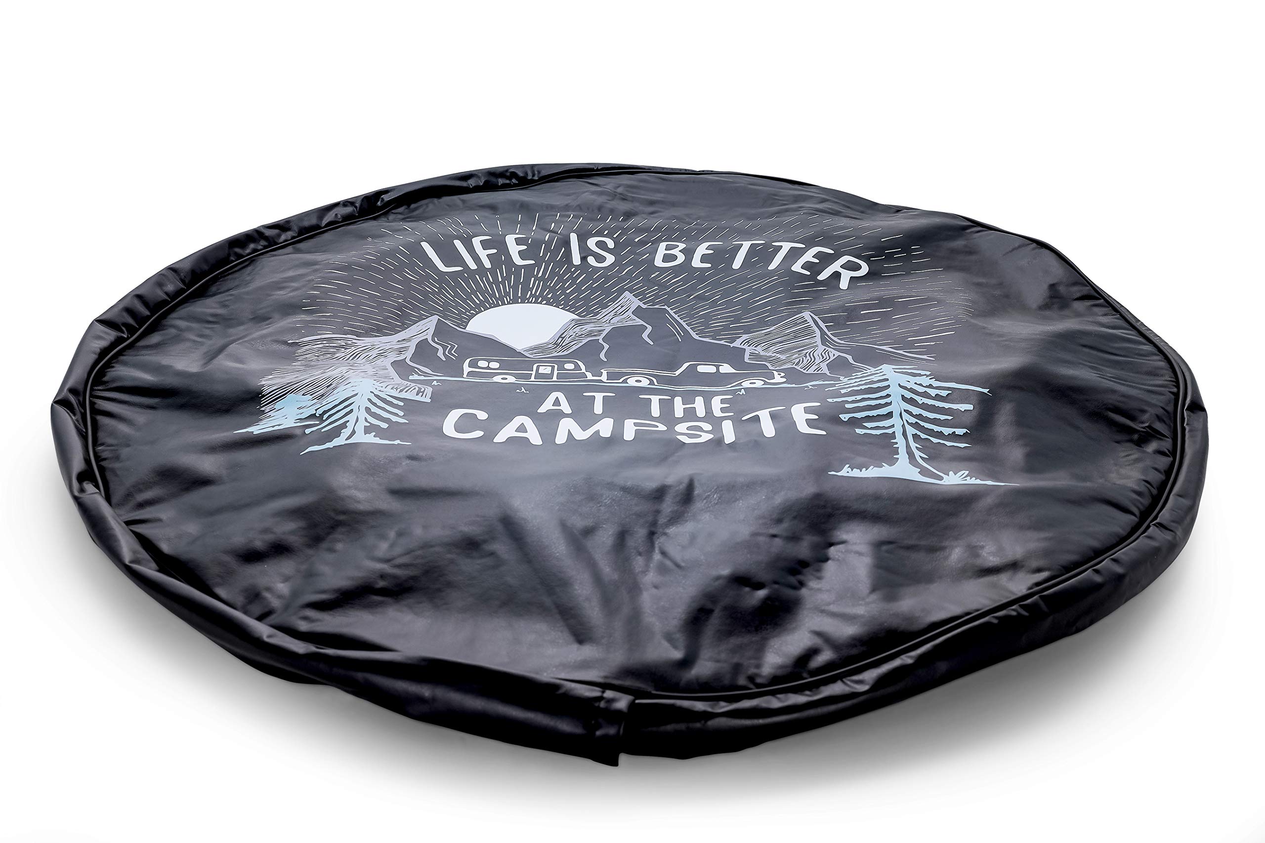 Camco Life Is Better At Campsite 27' Vinyl Cover With Elastic Hem-Durable Design Keeps Dirt, Rain, And Sun Away From Your Spare