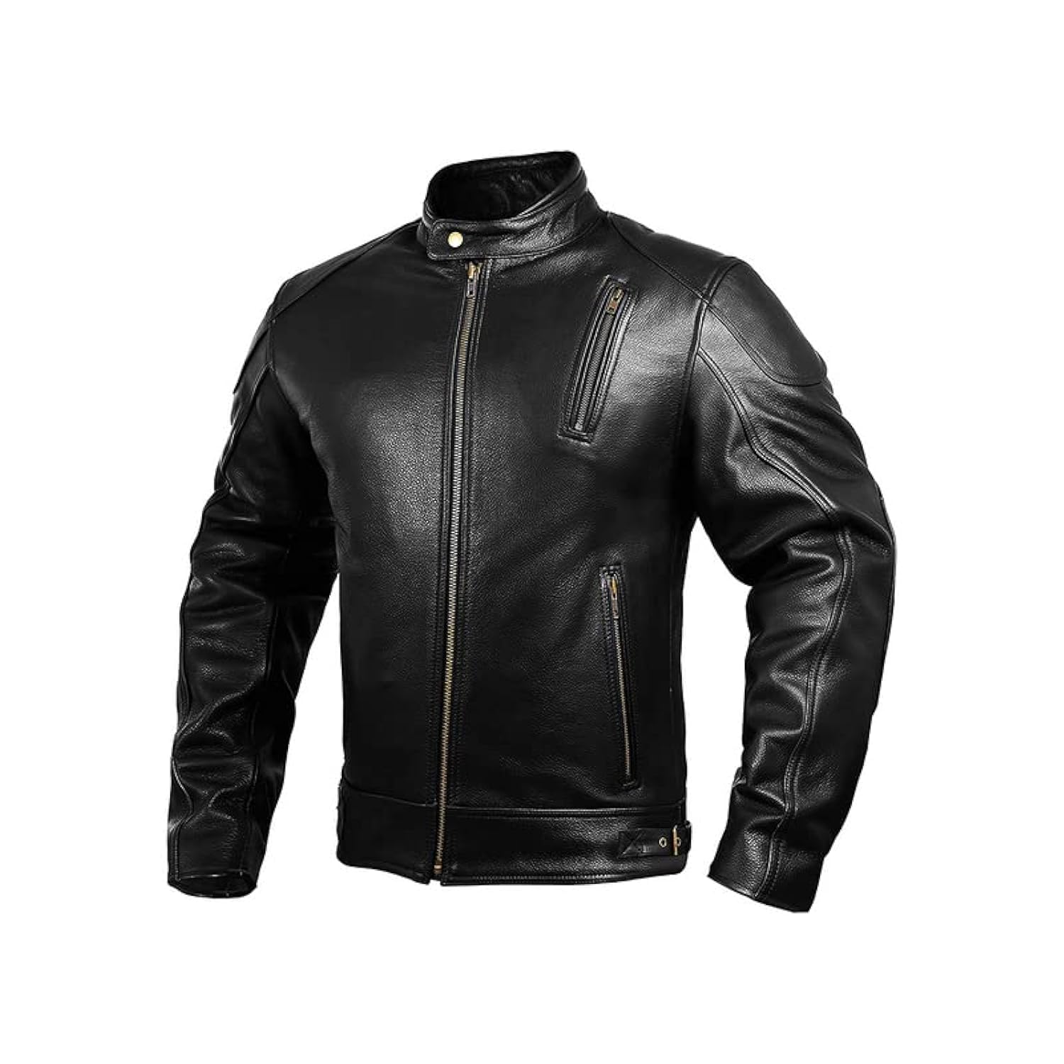 Hwk Leather Motorcycle Jacket With Armor For Men, Cafe Racer Genuine Leather Jacket For Weather Resistant Enduro Motocross, Motorbike Riding, Easy Adjust Men'S Motorcycle Jacket, Medium