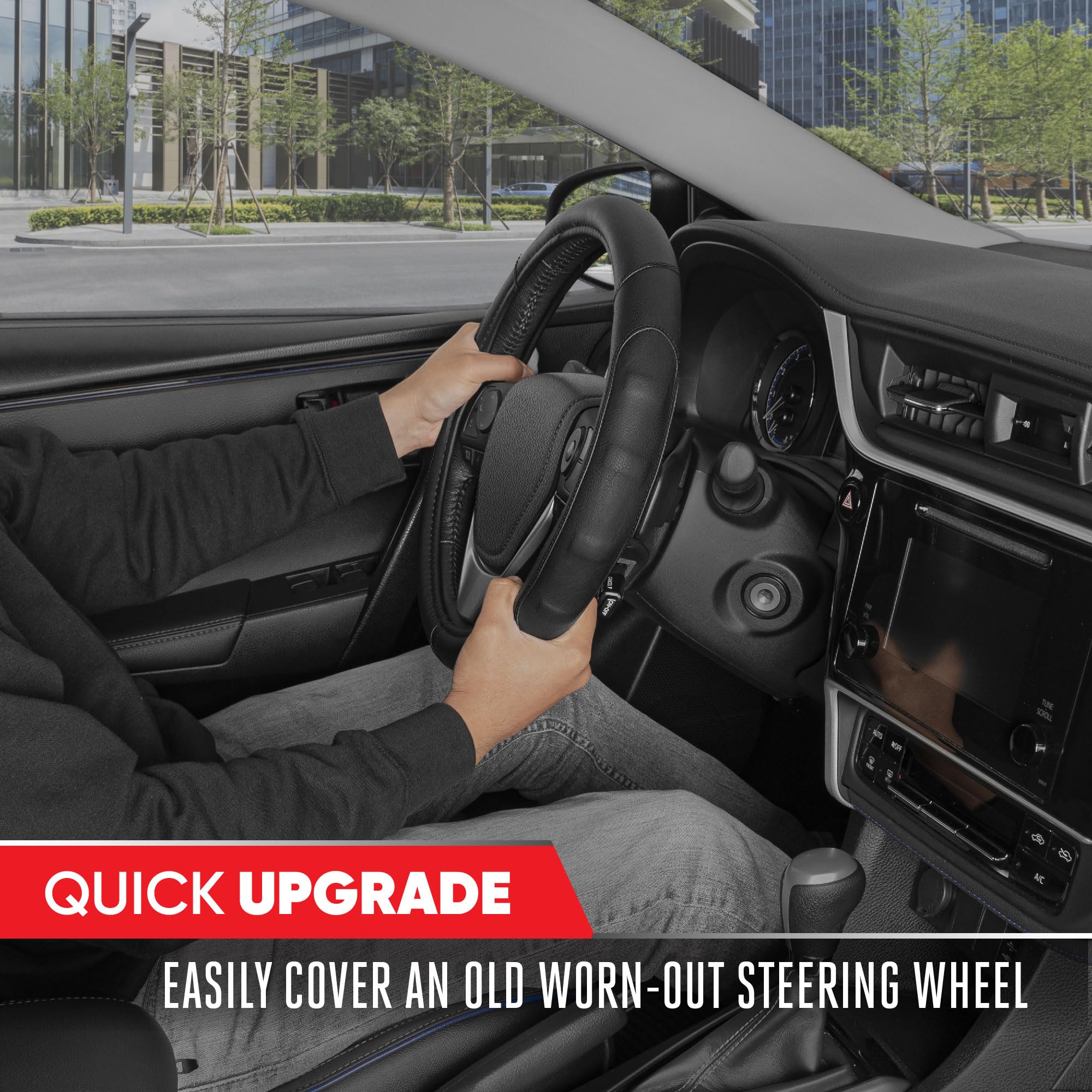 Motor Trend Gripdrive Pro Synthetic Leather Auto Car Steering Wheel Cover Black Comfort Grip - Small 13.5 To 14.5 Inch, Model:Sw-761-Bk-S__Am