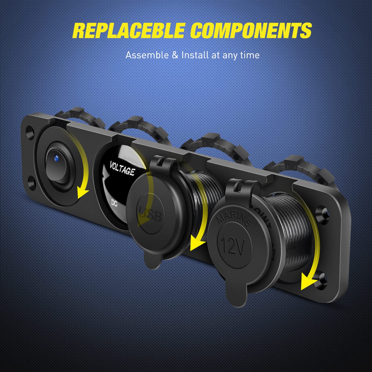 Nilight 4 In 1 On/Off Charger Socket Panel Pd Type C And Qc 3.0 Usb Socket Power Outlet Led Voltmeter Cigarette Lighter Socket O