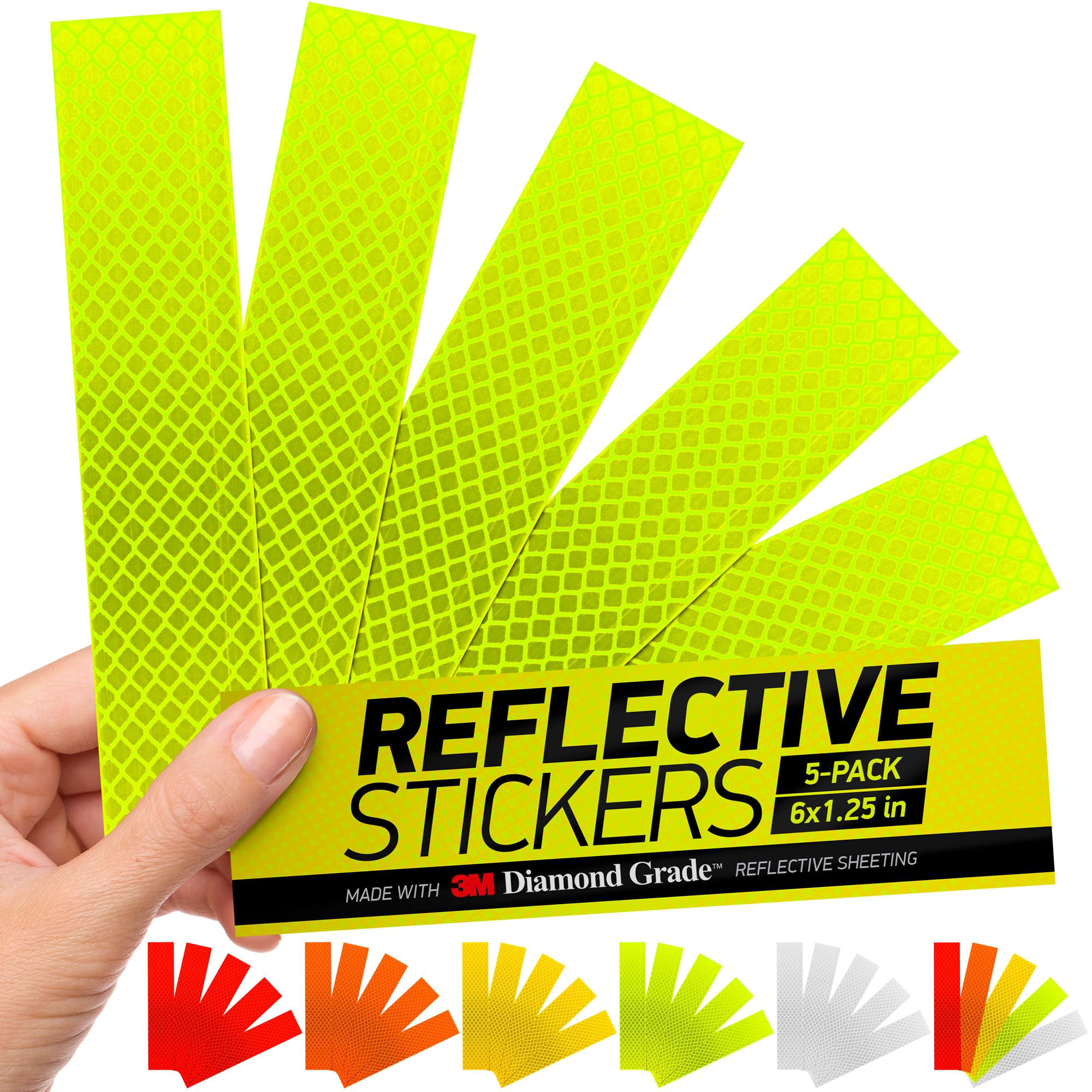Byllstore High-Visibility Reflective Stickers | 3M Diamond Grade | Yellow-Green | 1.25 X 6'' | 5-Pack | Multipurpose Use For Hel