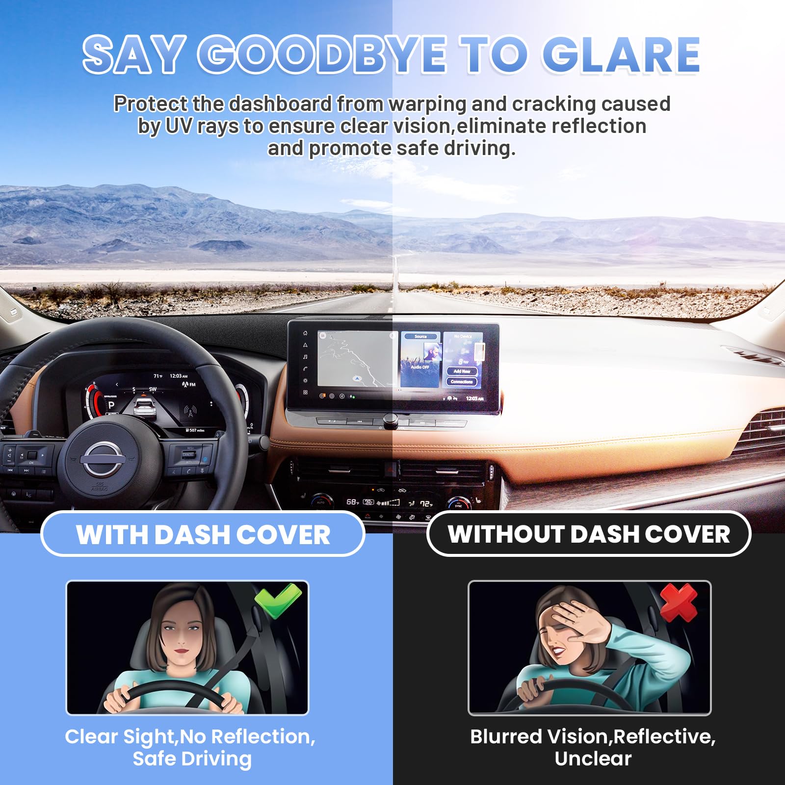 Sunsdrew Dash Cover For 2021-2024 2025 Nissan Rogue Dashboard Cover Mat For Rogue Accessories Suede Dash Mat Rogue Sun Shade Non