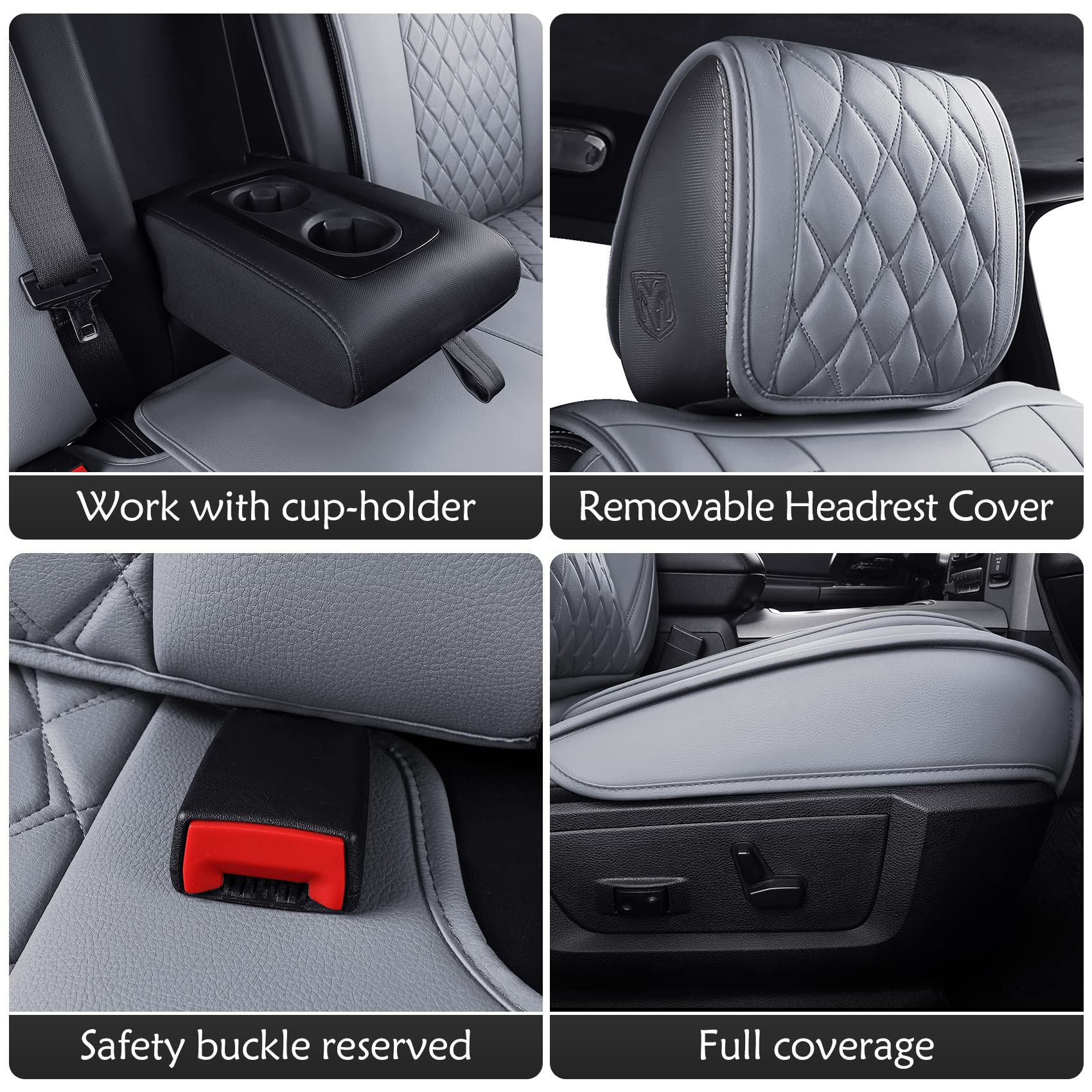 Aierxuan Dodge Ram Car Seat Covers Custom Fit 2009-2023 1500, 2010-2023 2500/3500 Laramie Big Horn Longhorn Crew Quad Regular Cab Waterproof Leather Truck Pickup Cushions (Full Set/Grey)