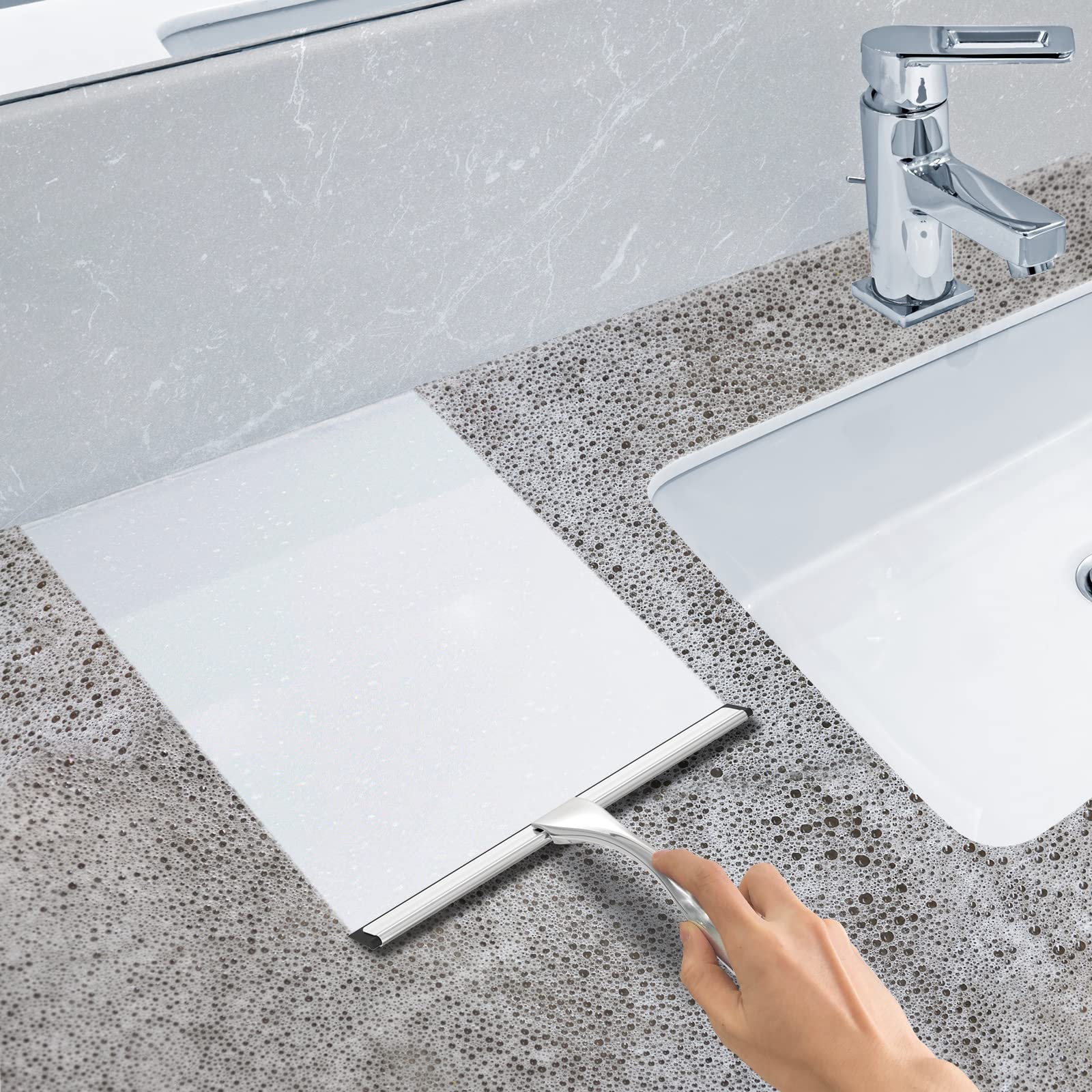 All-Purpose Stainless Steel Shower Squeegee For Shower Glass Door With 2 Adhesive Hooks, Bathroom Cleaner Tool Household Window