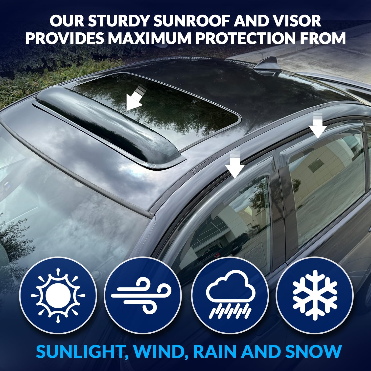 Window Visor & Sunroof 5 Pcs Set Combo | 2.0Mm Outside Mount Car Rain Guard Side Deflectors | Dark Smoke Moonroof Rain Shields C
