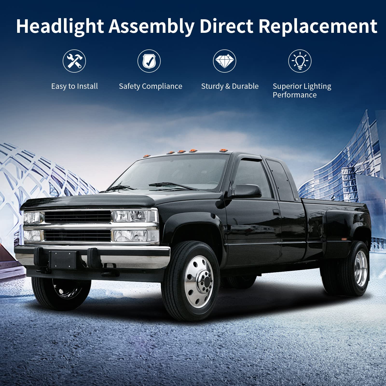 Autosaver88 Headlight Assembly With Bumper Lights Compatible With 1990-1999 Chevy C/K Suburban Silverado Tahoe Blazer Gmc C/K Yukon Pickup Truck Headlamps