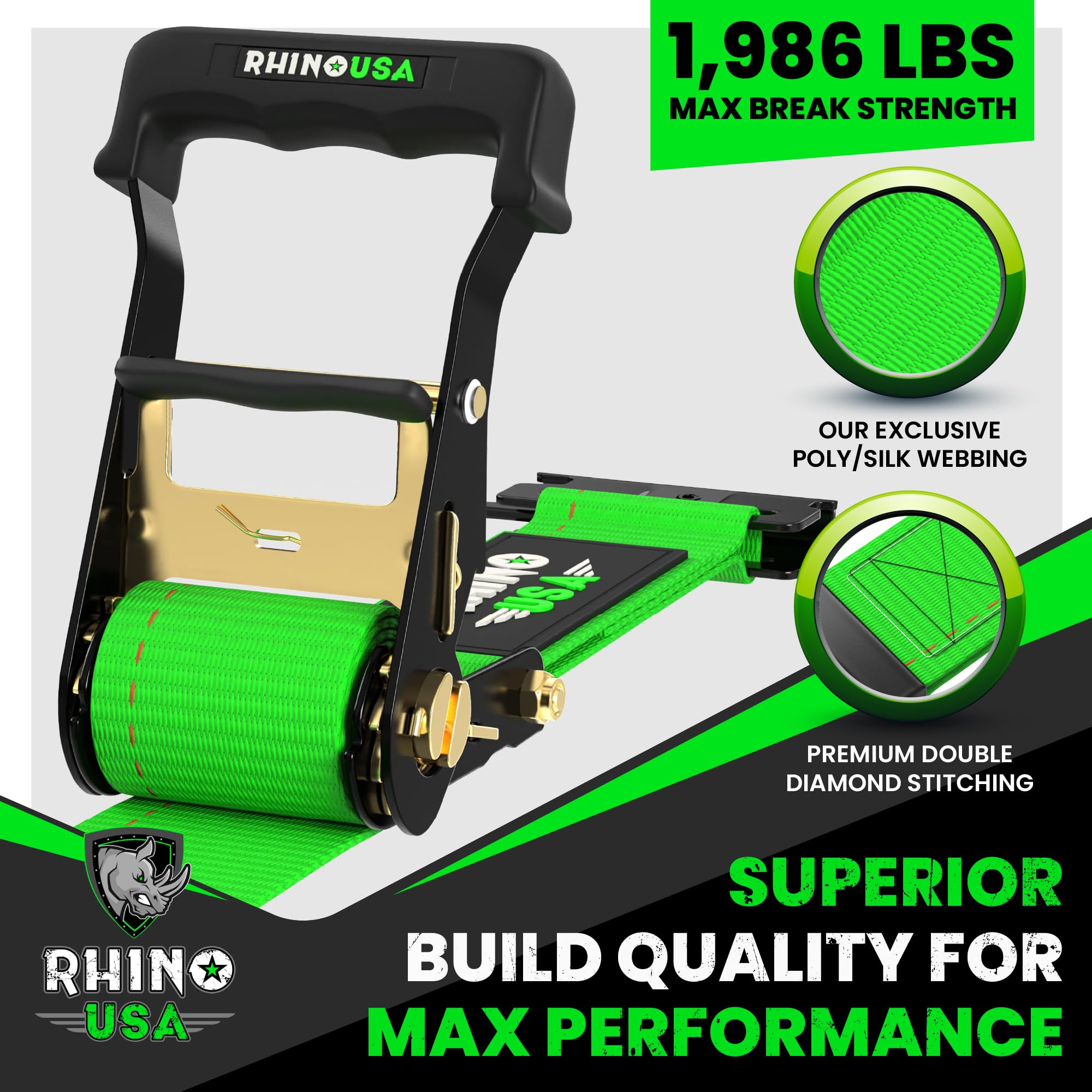 Rhino USA Wheel Chock Tie Down Kit (1,986lb Break Strength) Ultimate Heavy Duty Trailer Tire Straps System for ATV, UTV, Lawn Mo