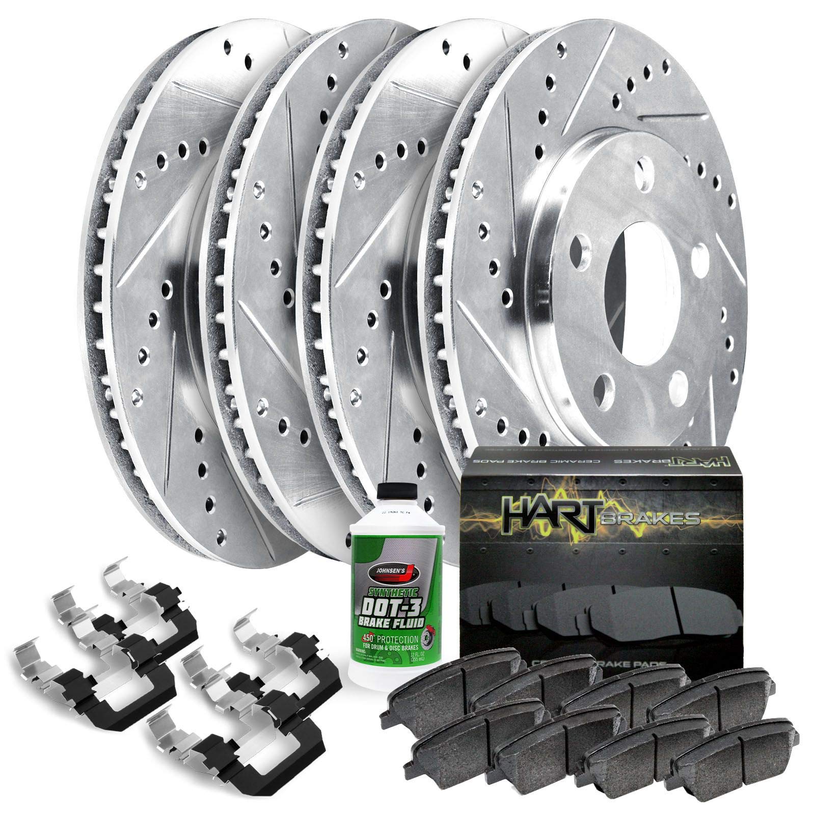 Hart Brakes Front And Rear Brakes And Rotors| Drilled Slotted Brake Rotors| Front And Rear Disc Brake Rotors| Fits 2001-2006 Aud