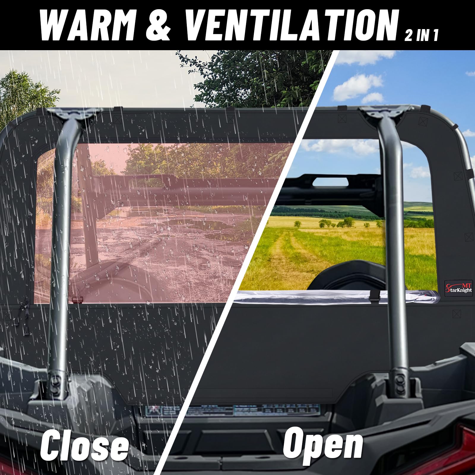 StarknightMT RZR Rear Soft Window Compatible with Polaris RZR XP 1000/4 1000/XP TURBO /XP 4 TURBO RZR Back Windshield RZR Access