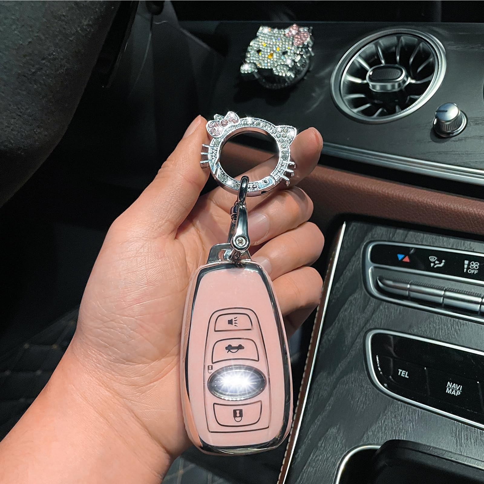 Pangpai Pink Car Accessories 3 Pcs for subaru Ascent BRZ Crosstrek Forester Impreza Legacy Outback WRX STI Key Fob Cover with Bl