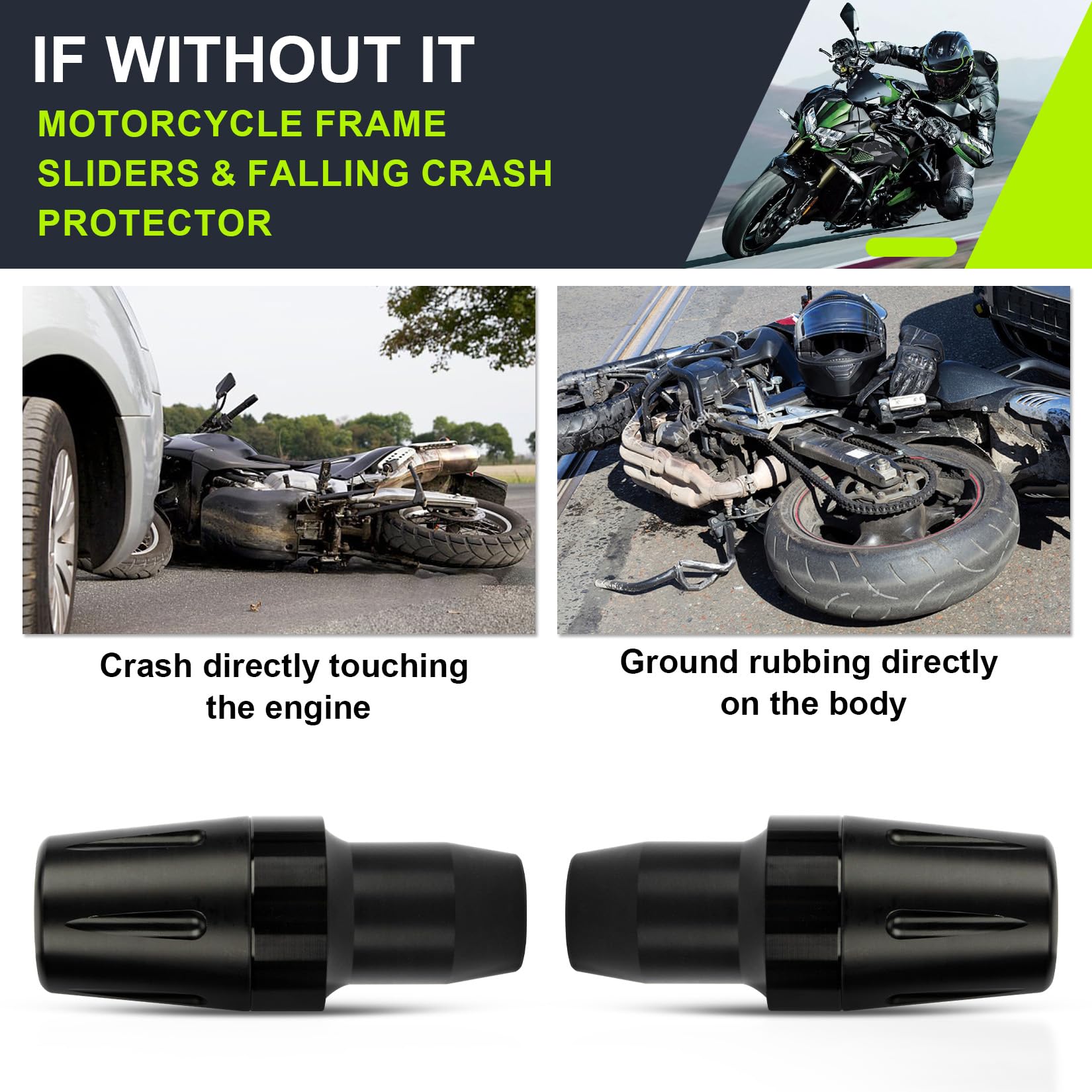 PSLER Motorcycle Frame Sliders - Falling Crash Protector Guards No Cut Kits Black for FZ07 FZ-07 2014-2017,for MT07 MT-07 2018-2