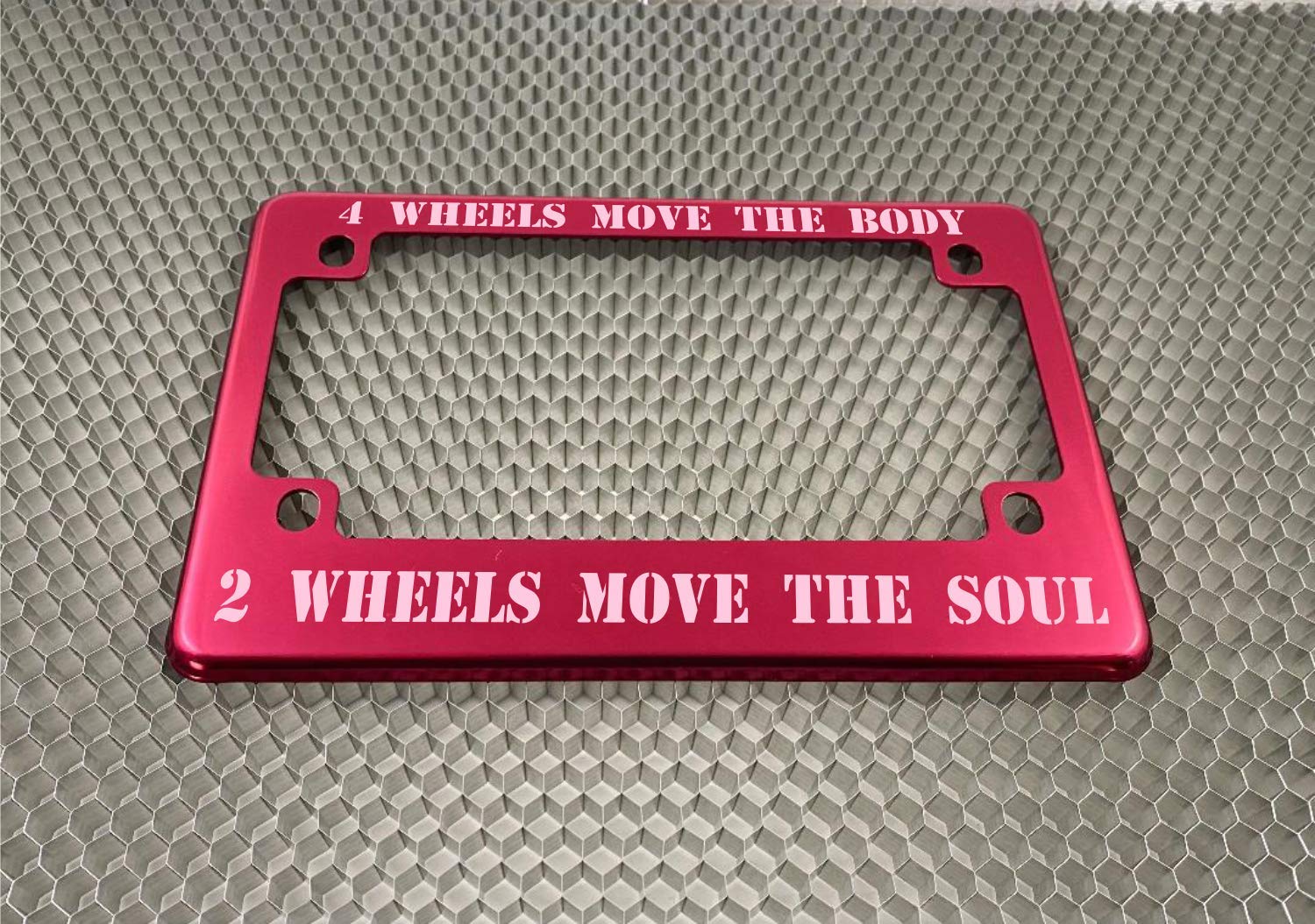 Motorcycle Personalized With Custom Text Design - Anodized Aluminum Laser Etched Standard Size License Plate Frame - Dark Pink