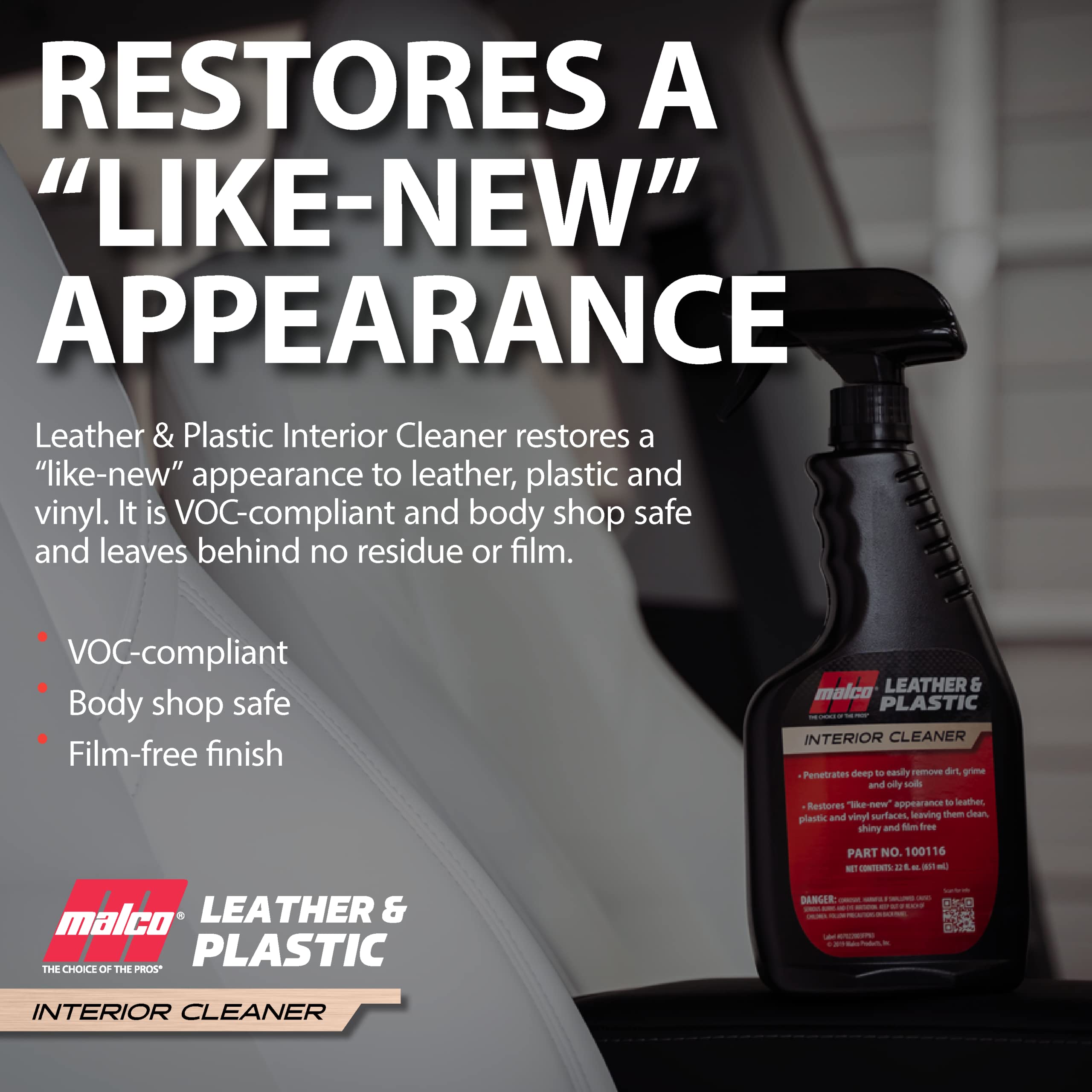 Malco Leather & Plastic Cleaner - Penetrates Deep to Remove Dirt, Grime and Oily Soils/Restores Leather, Plastic and Vinyl/Leave
