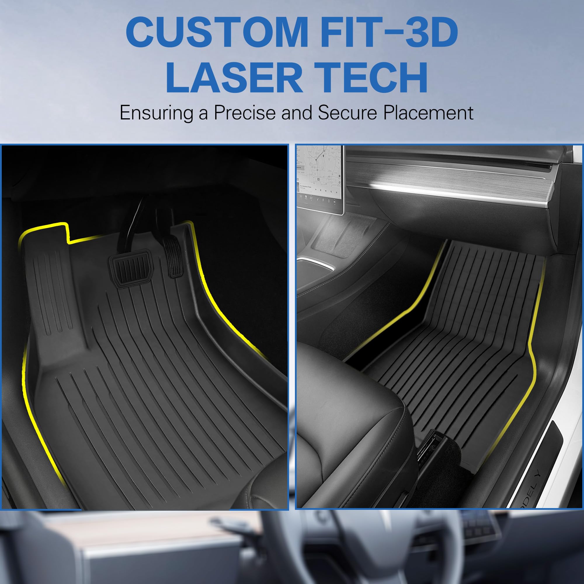 Weize Floor Mats & Cargo Liners For Tesla Model Y 5-Seat 2021-2023 2022 2024 All Weather Tpe Cargo Trunk Mats Accessories, Set O