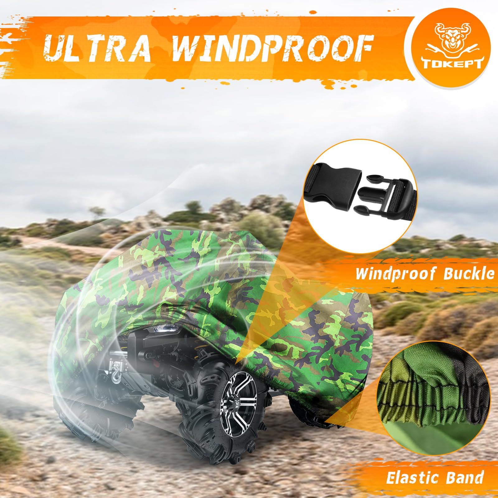 Tokept ATV Cover Waterproof Heavy Duty 4 Wheeler Cover Quad Cover All Season Weather Proof Outdoor UV Protection for Polaris Yam