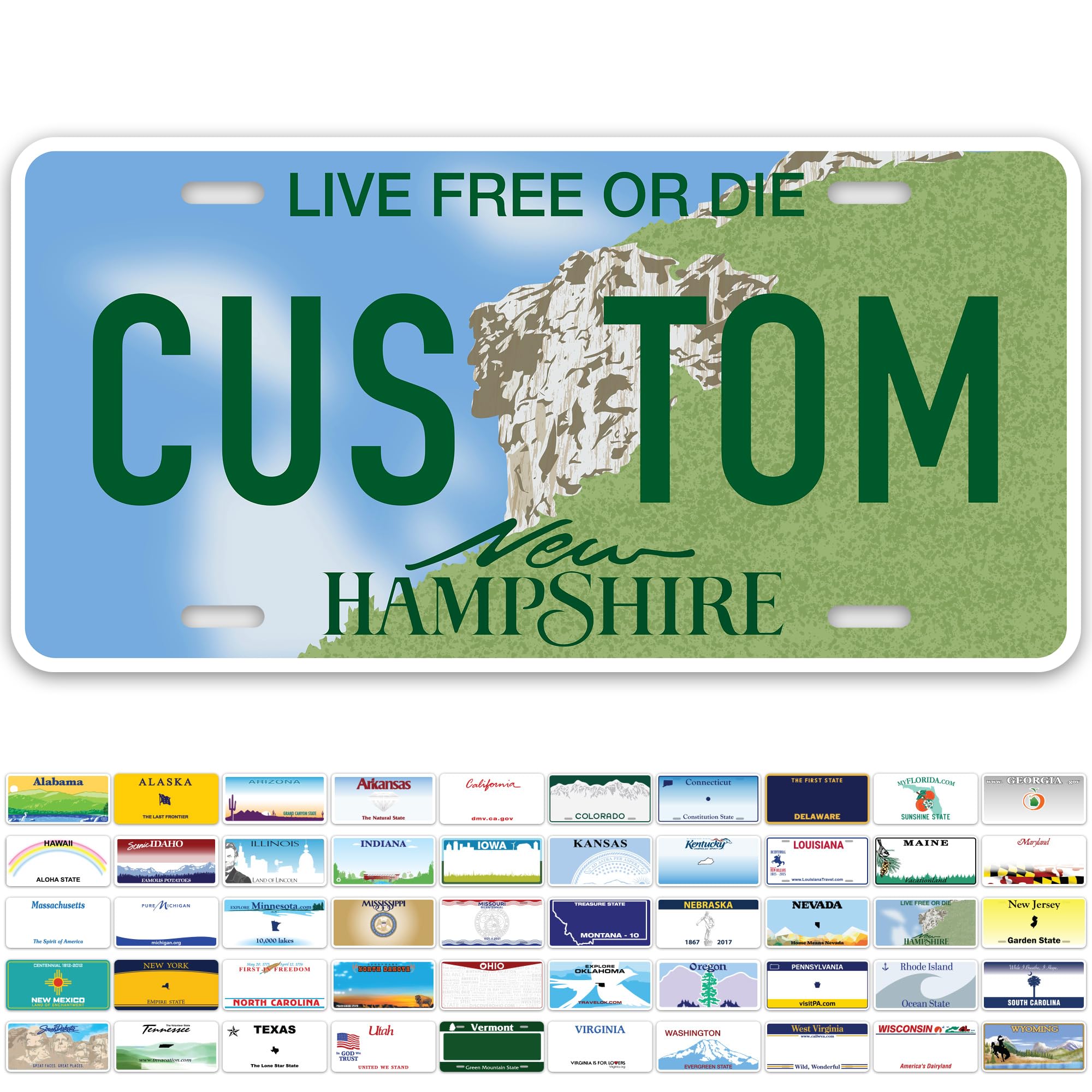 Custom New Hampshire License Plate, Personalized License Plates For Car, 6X12 Inch, Rust-Free Fade Resistant Aluminum, Usa Made