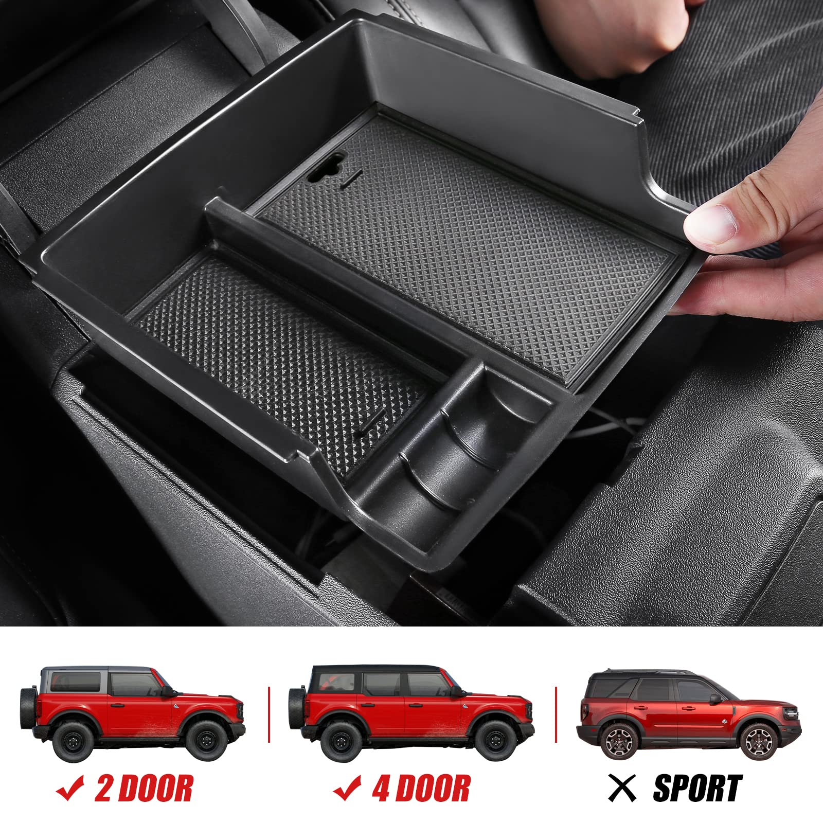 Mabett Center Console Organizer Tray For Ford Bronco Accessories 2024 2023 2022 2021, Armrest Storage Insert Box Fit Bronco 2/4 Door With Non-Slip Mat