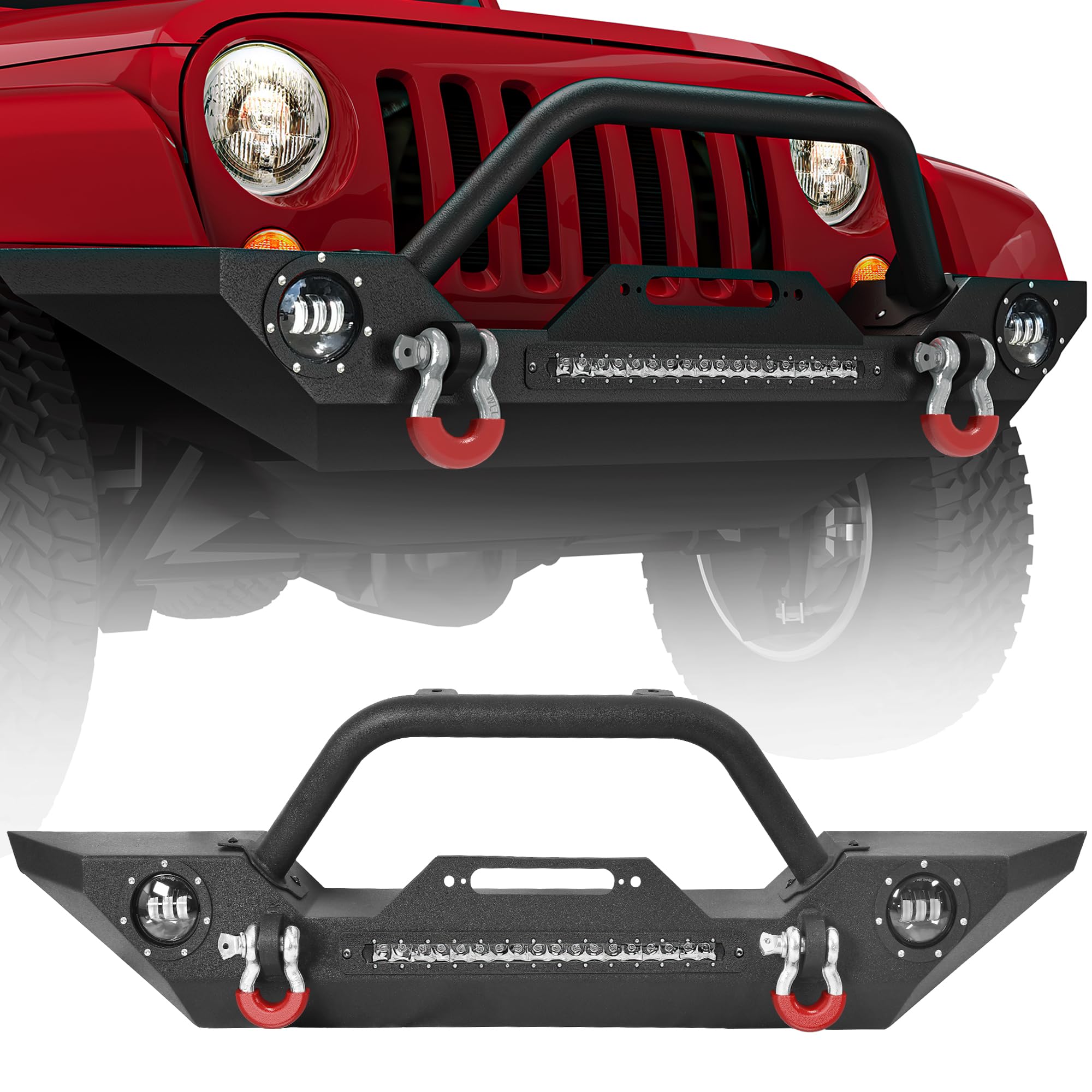 Ledkingdomus Rock Crawler Front Bumper Compatible With 07-18 Jeep Wrangler Jk And Jk Unlimited, Built-In 90W Led Light Bar W/ 2X