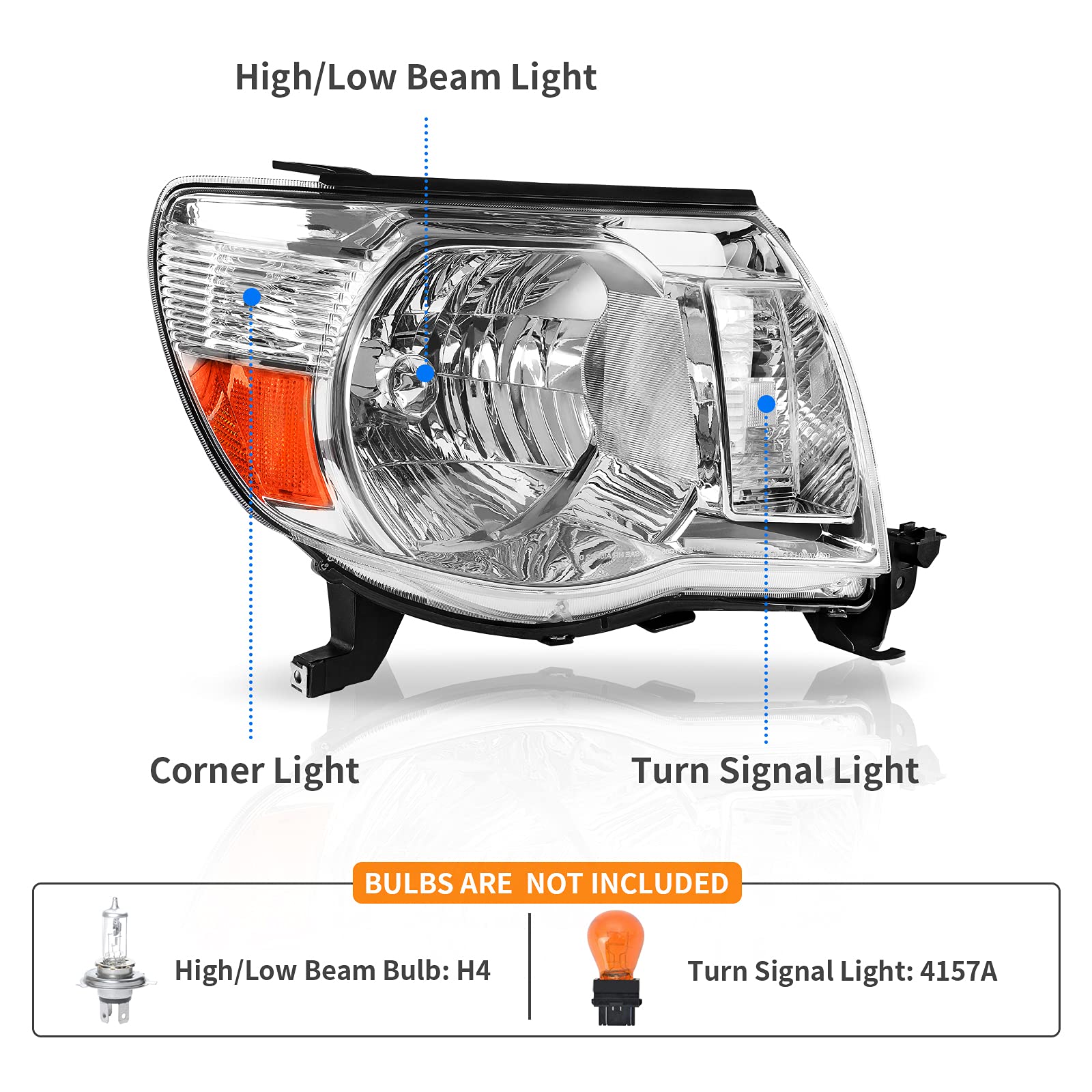 Dwvo Headlight Assembly Compatible With 2005 2006 2007 2008 2009 2010 2011 Tacoma Pickup Truck Oe Style Replacement Chrome Housi