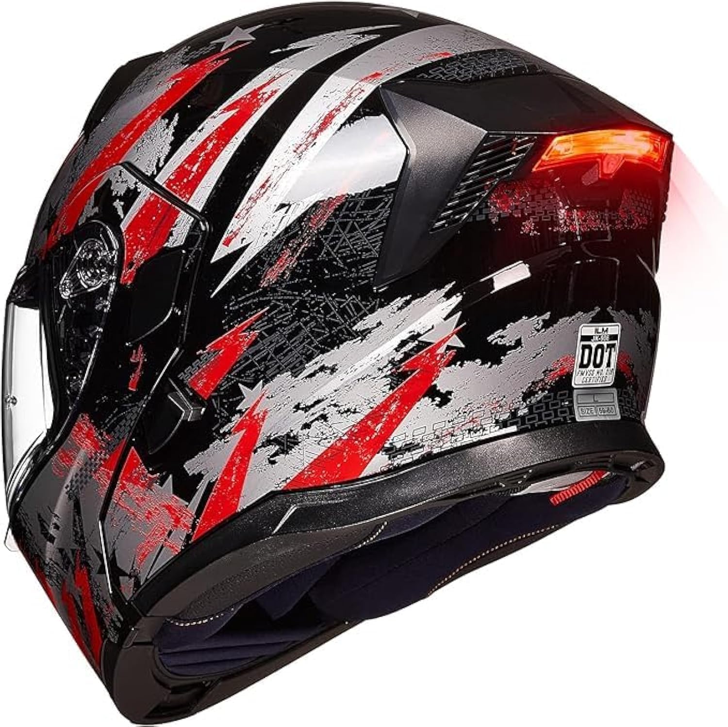 ILM Motorcycle Dual Visor Modular Flip up Full Face Helmet with LED Tail Light and Sun Visor DOT Model 906L(Lightning,Large)