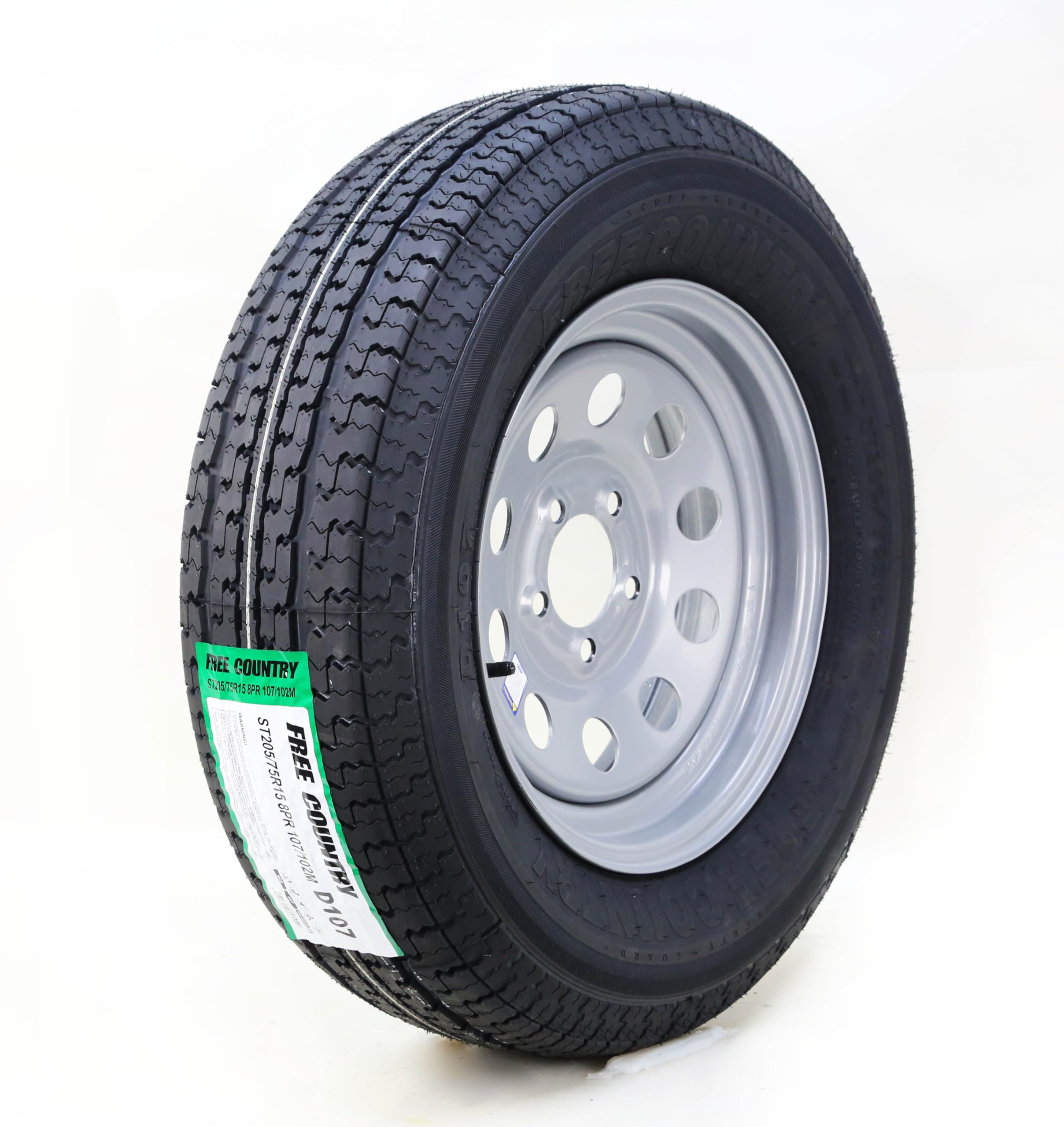 Free Country Trailer Tire & Wheel ST205/75R15 8-Ply 107M 5 Lugs on 4.5 '' PCD Silver Modular Rim