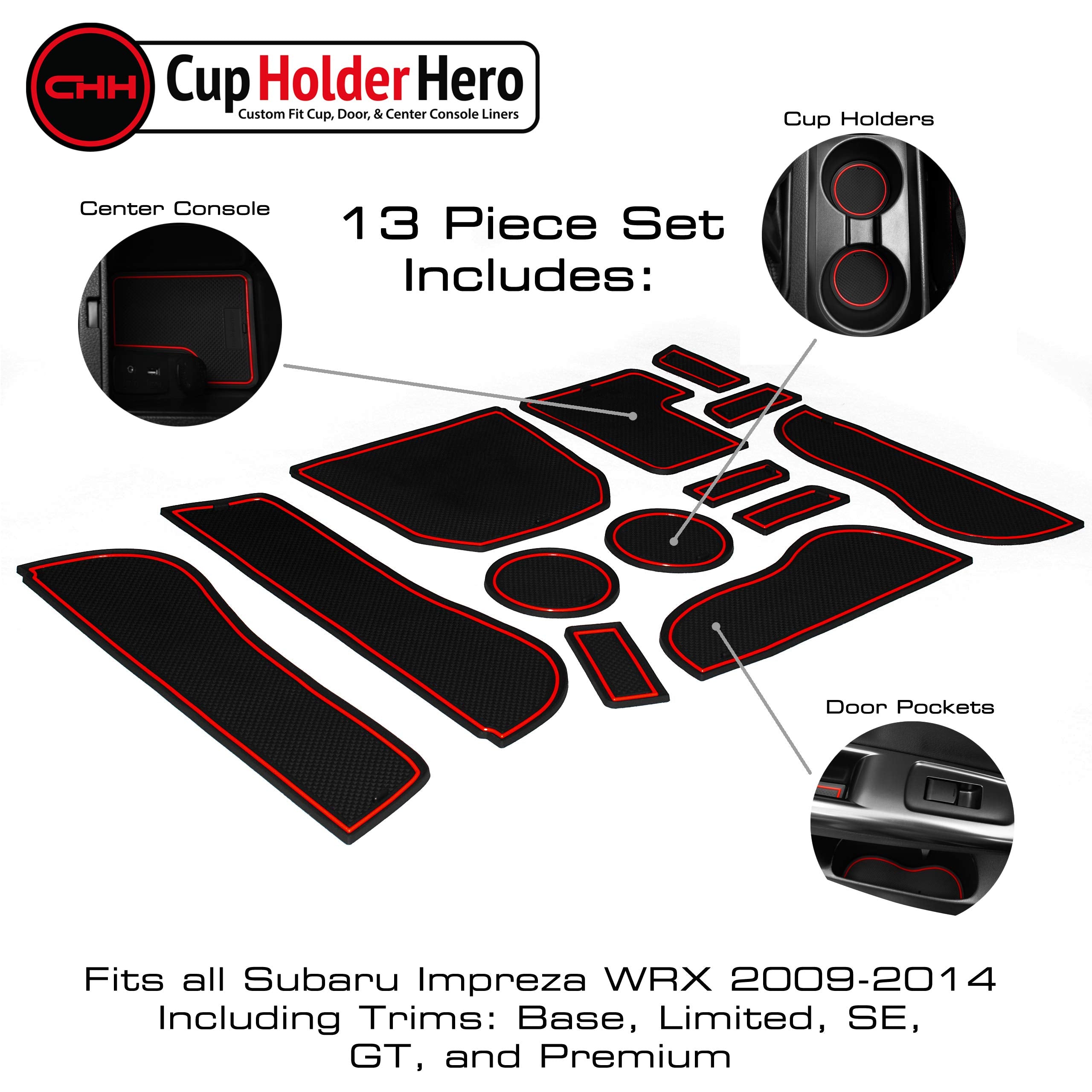 CupHolderHero Fits Subaru Impreza WRX 2009-2014 Accessories, Premium Custom Non-Slip Anti-Dust Cup Holder Inserts, Center Consol