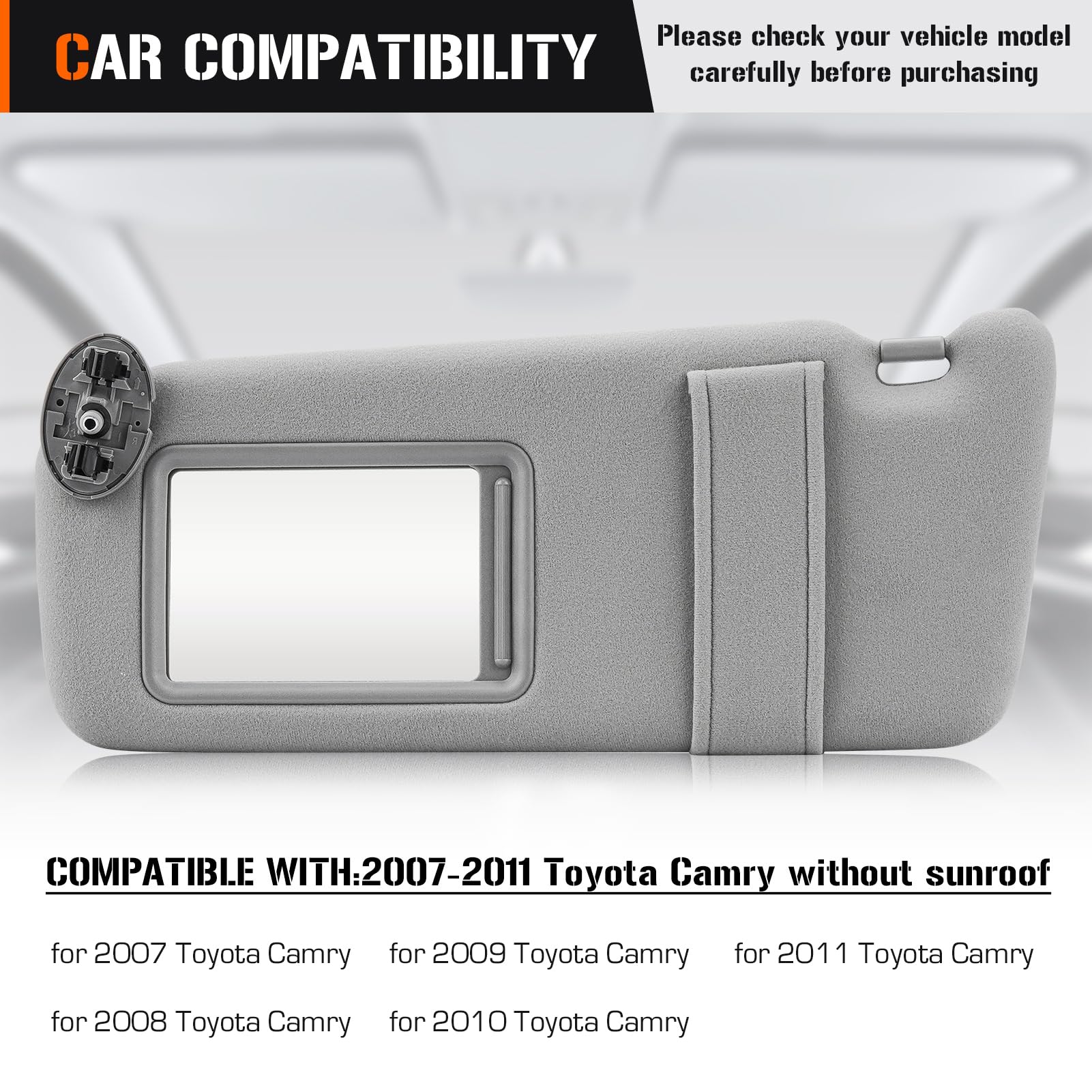 AEagle Left & Right Sun Visor Replacement for 2007-2011 Toyota Camry w/o Sunroof, Gray, Driver & Passenger Side, 74310-06750-E0,