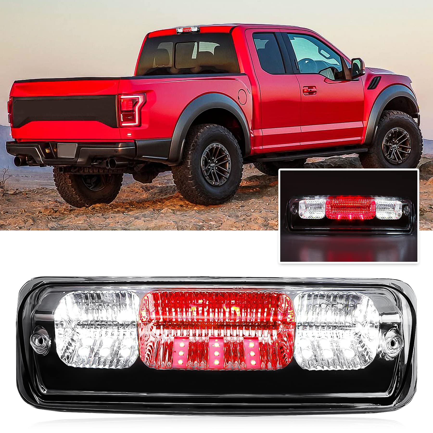 Third Brake Light High Mount Brake Light Fit For Ford F150 (2004-2008), For Ford Explorer Sport Trac (2007-2010), For Lincoln Mark Lt (2006-2008) (Chrome Housing Clear Lens)