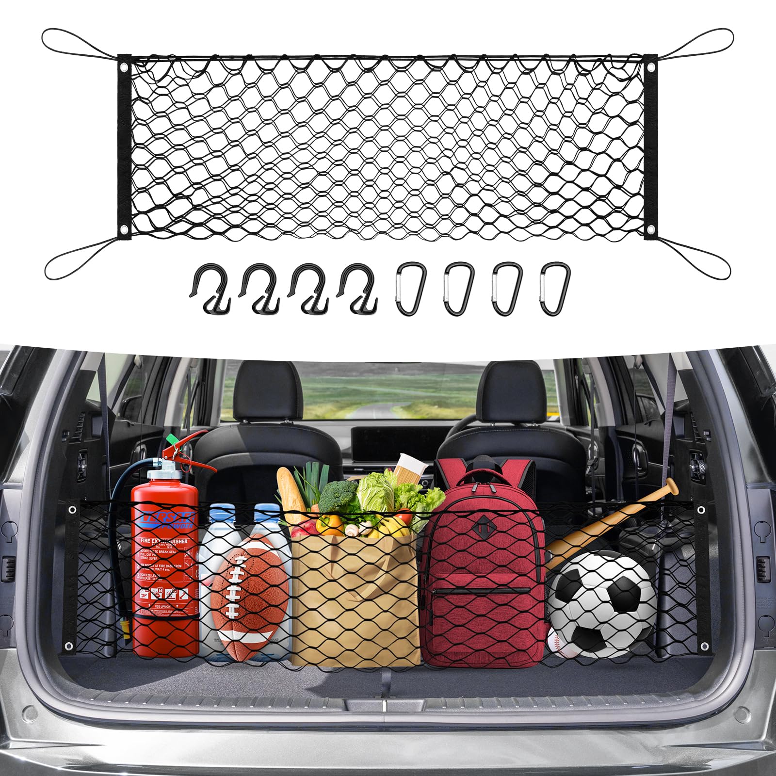 Canvcle Trunk Cargo Net for 2014-2025 Kia Sorento Accessories Envelope Style Mesh Trunk Net Organizer and Storage Stretchable Ad