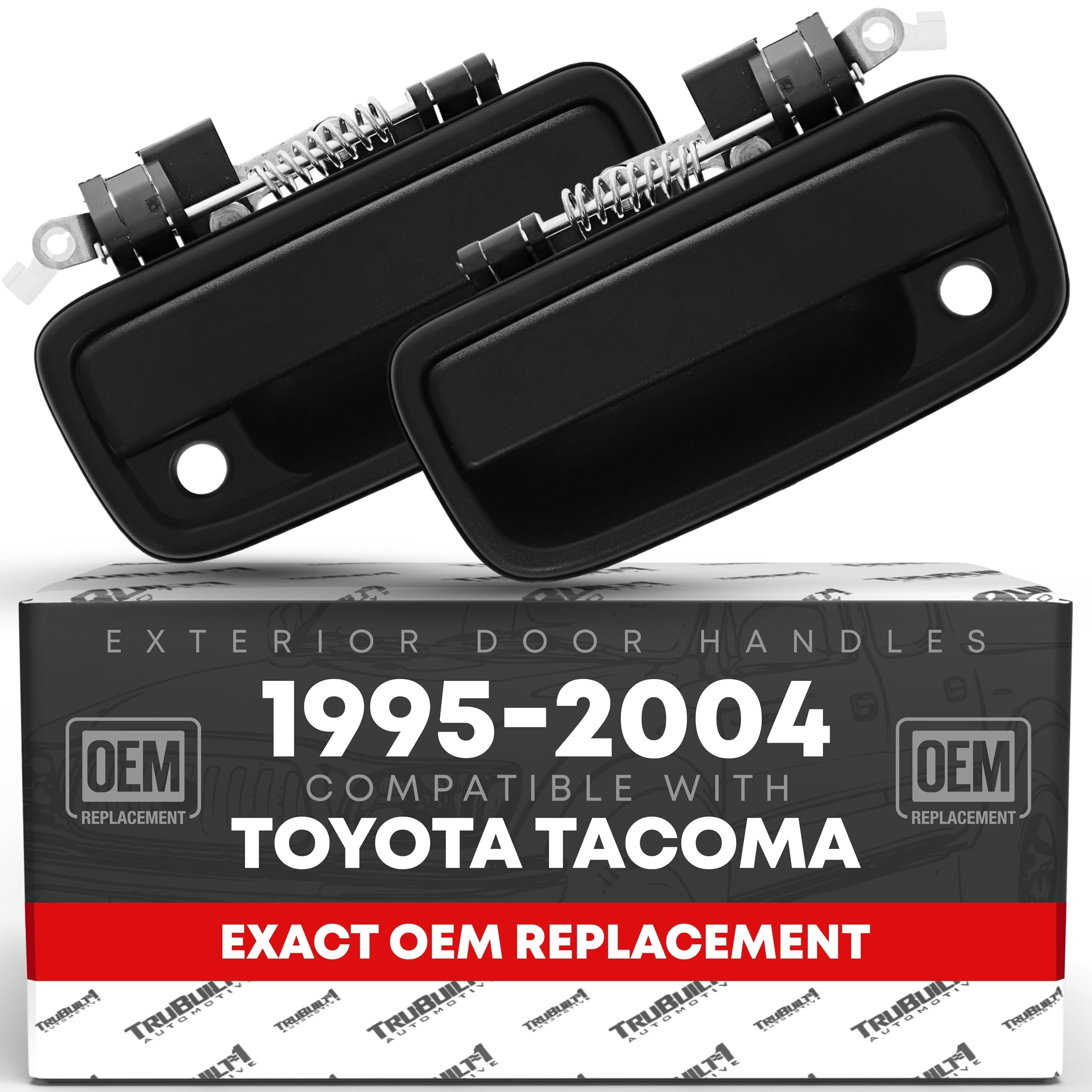 Exterior Front Driver & Passenger Door Handle Replacement Set - Compatible With 1995-2004 Toyota Tacoma - Textured Black With Ke