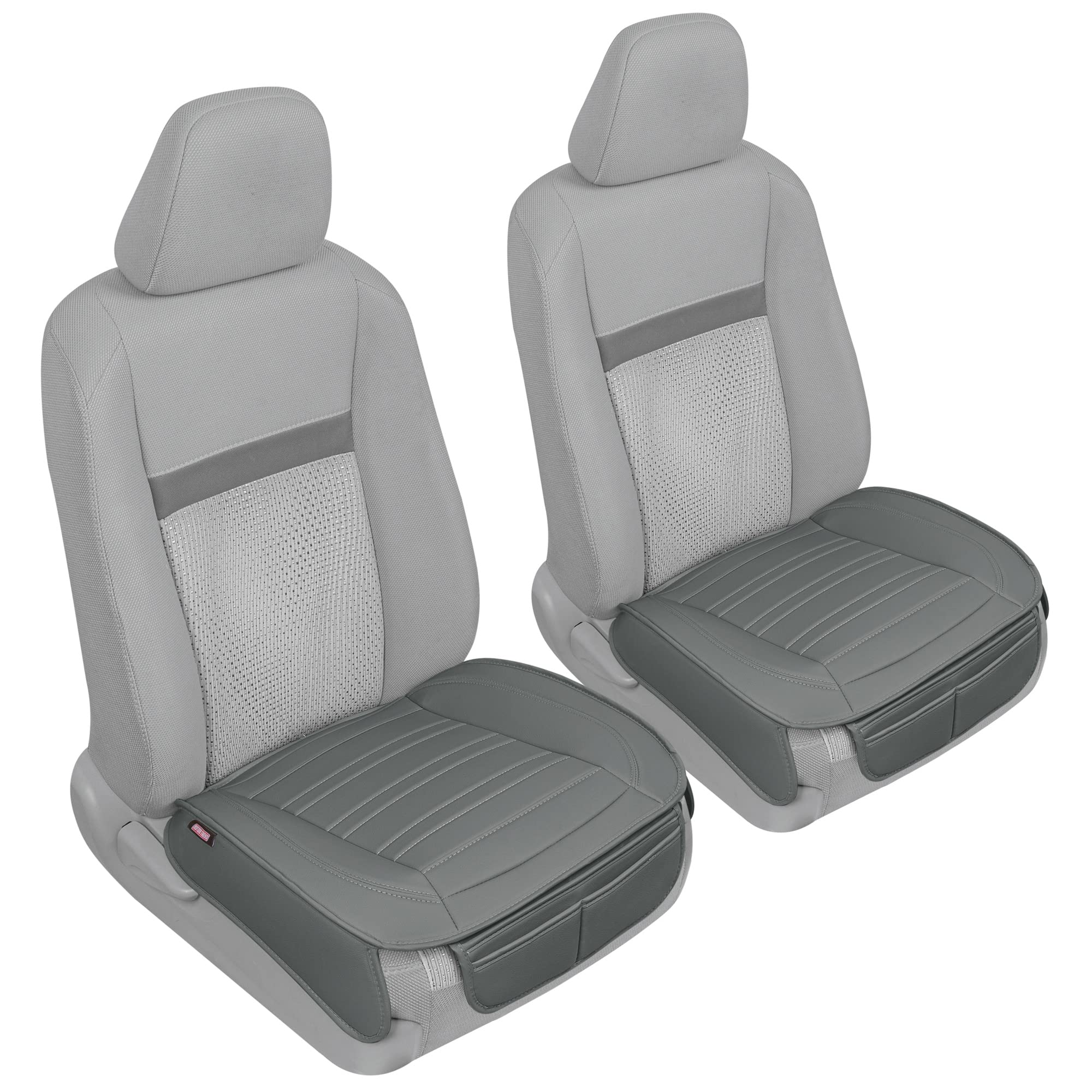 Motor Trend Seat Covers For Cars Trucks Suv, Faux Leather 2-Pack Gray Padded Car Seat Covers With Storage Pockets, Premium Inter