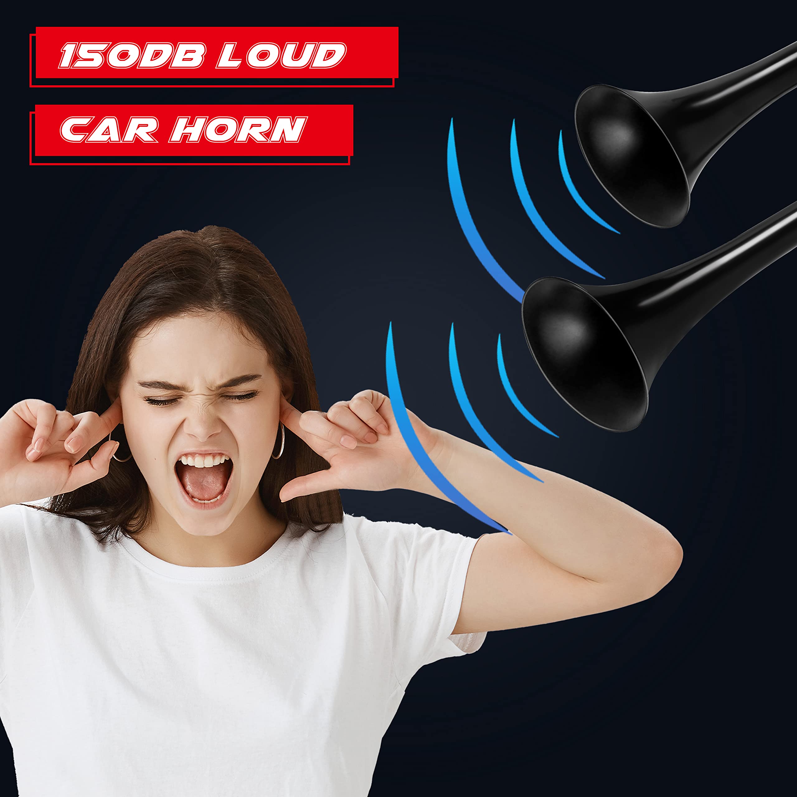 Carfka Air Horn For Truck Boats Car, 150Db Super Loud Train Horns Kit With 120 Psi Air Compressor (Black, Dual)