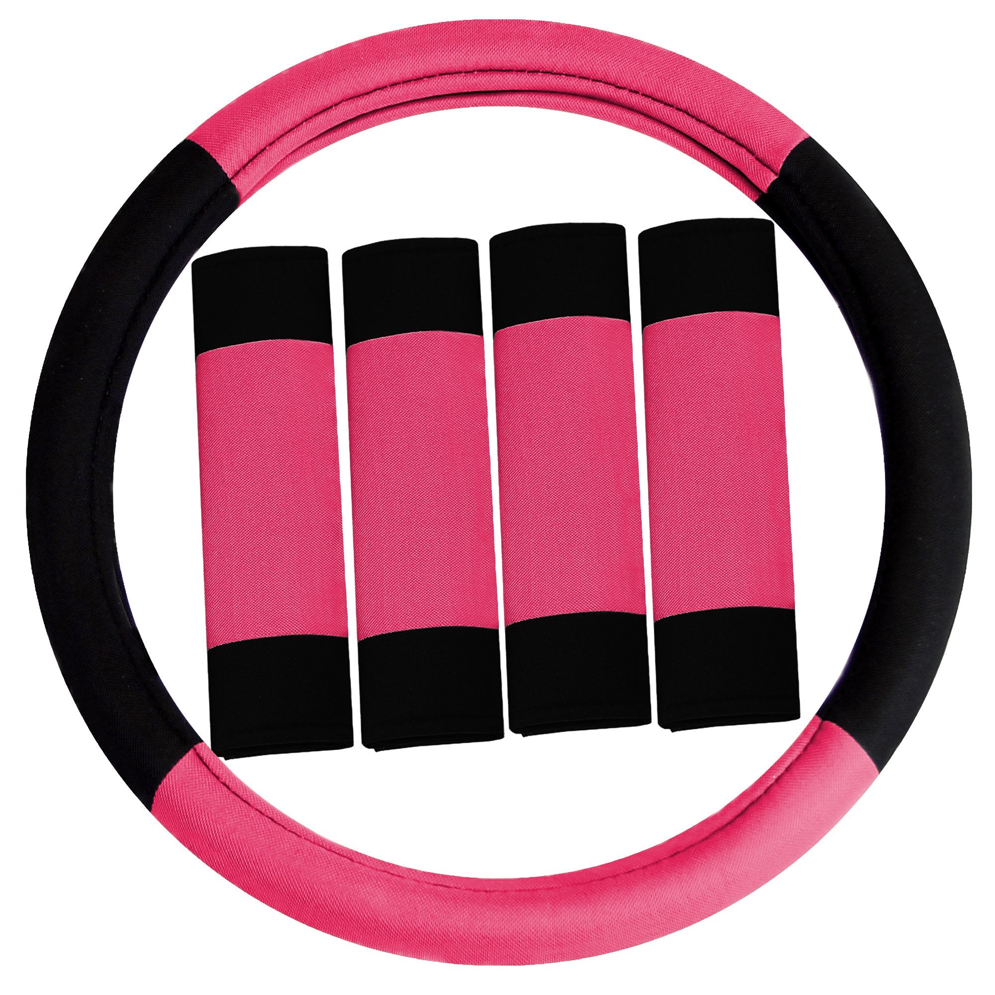 Fh Group Universal Fit Modernistic And Seat Belt Pads Combo Set Steering Wheel Cover Fits Most Cars, Suvs Pink