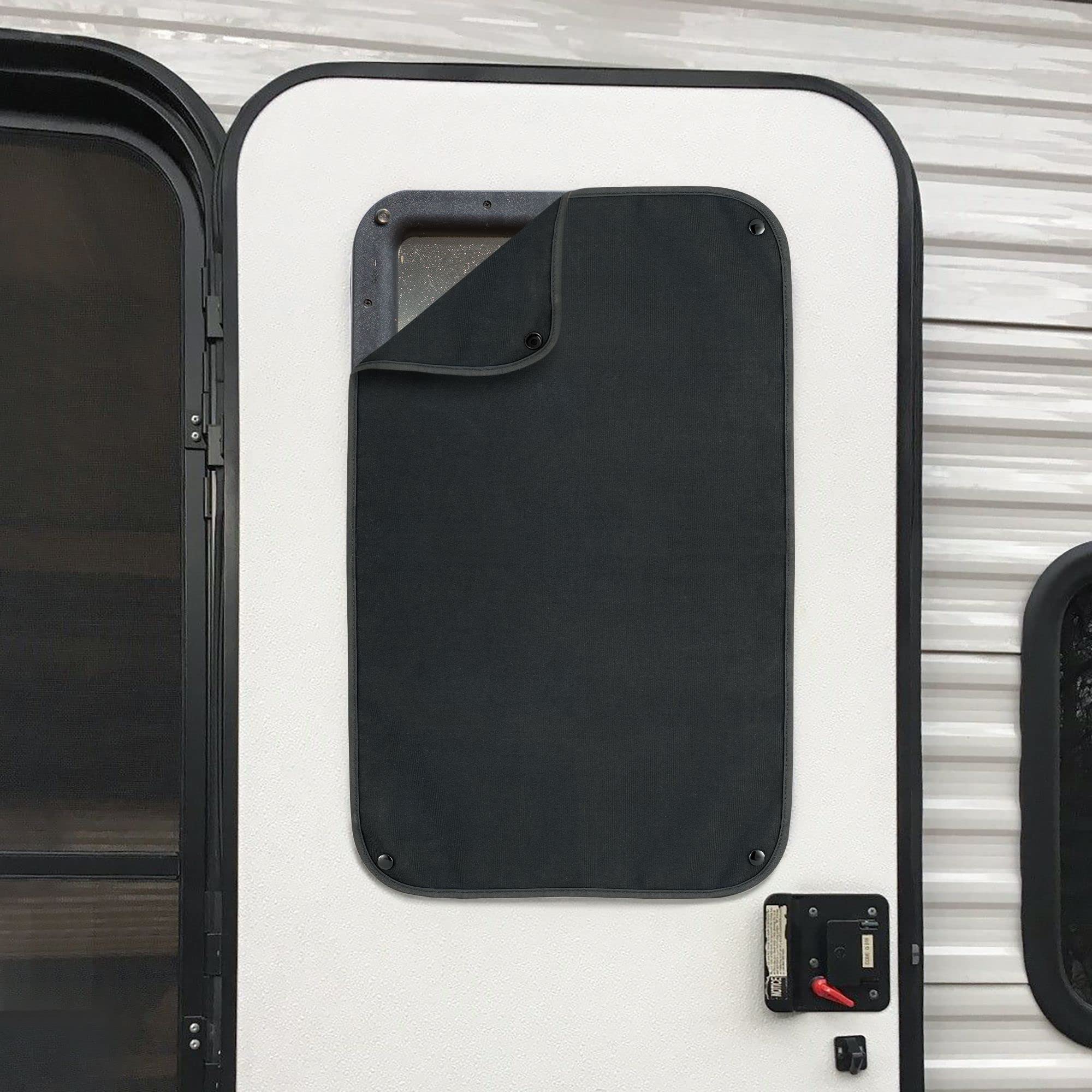 Recpro Rv Entry Door Window Shade Sunshade Camper Privacy Entrance Sun Blackout Fabric 16'' X 24'' (Black)