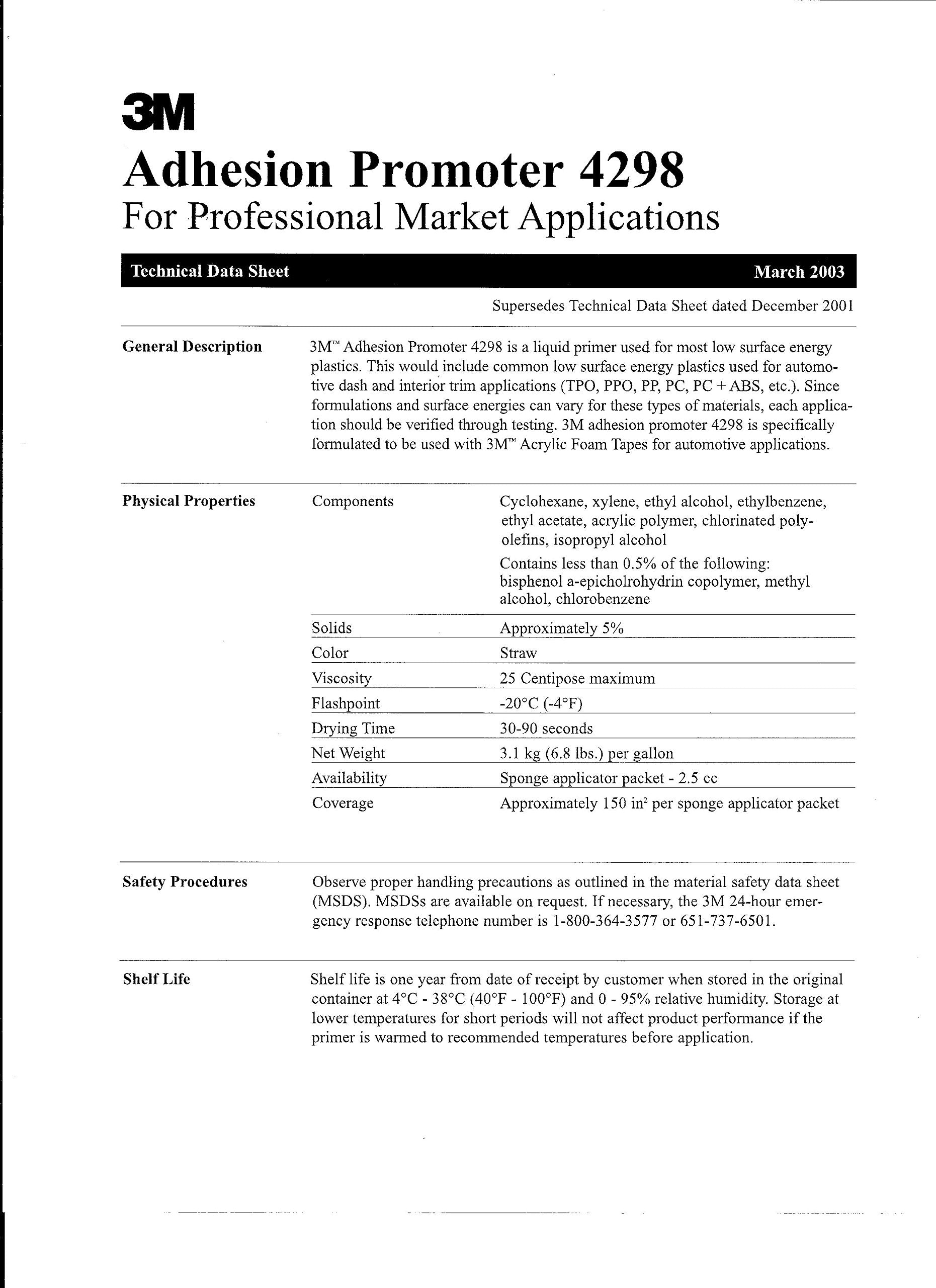 3M 4298 Adhesion Promoter, 3 Sponge Applicators