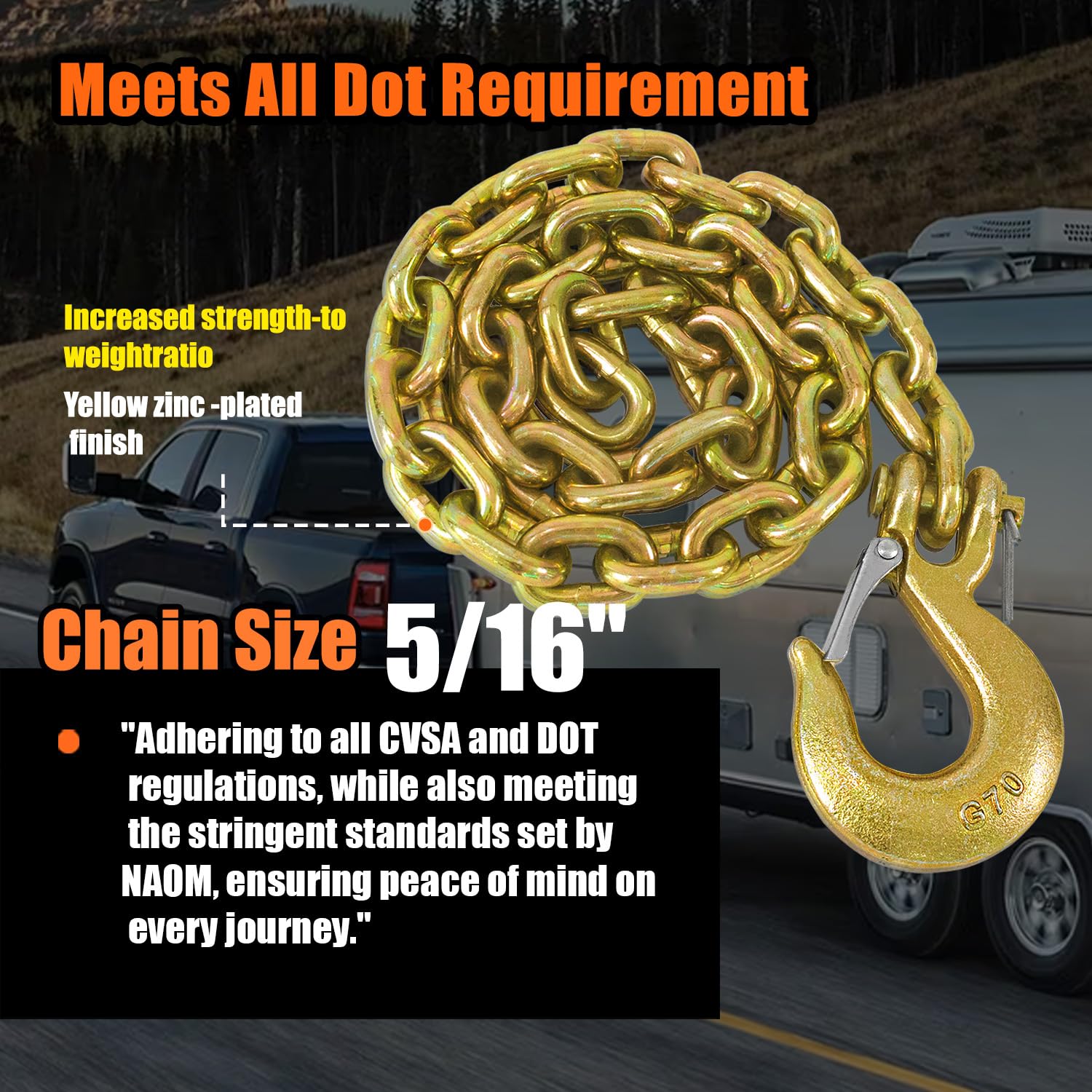 2-Pack Grade 80 Trailer Safety Chain 36 Inch with 5/16'' Clevis Snap Hook Heavy-Duty Transport Chain WLL 21,000 lbs for Towing