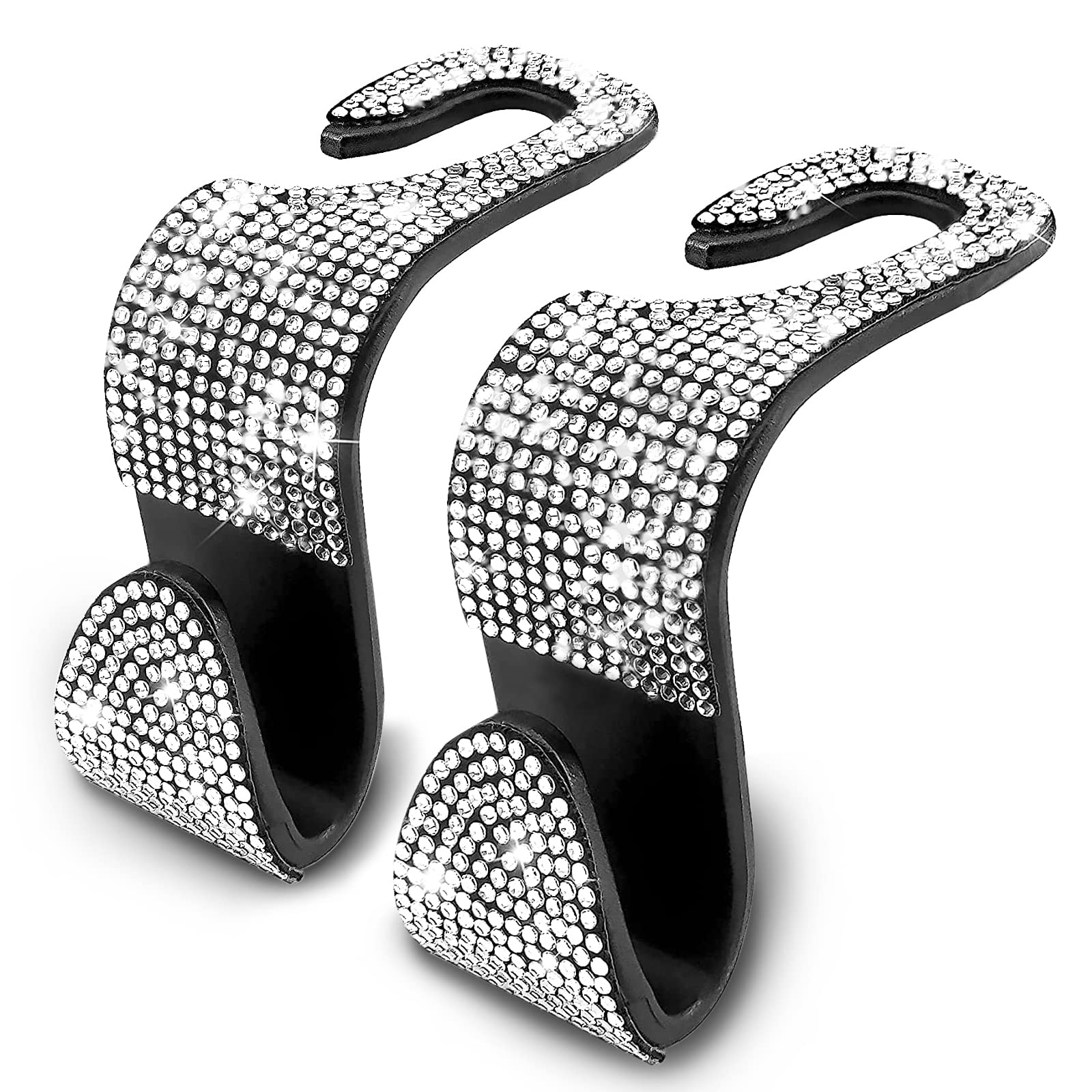 Osifit 2Pcs Car Seat Hooks, Bling Rhinestone Headrest Hooks, Universal Bling Car Interior Accessories, For Handbag, Clothes, Pur