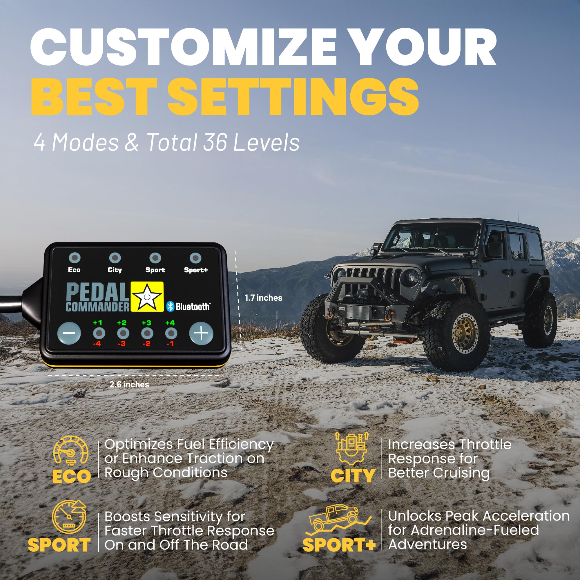 Pedal Commander For Jeep Wrangler Jl 2018-2025 Throttle Response Controller - 36 Drive 4-Mode, Plug&Play, Bluetooth, Anti-Theft