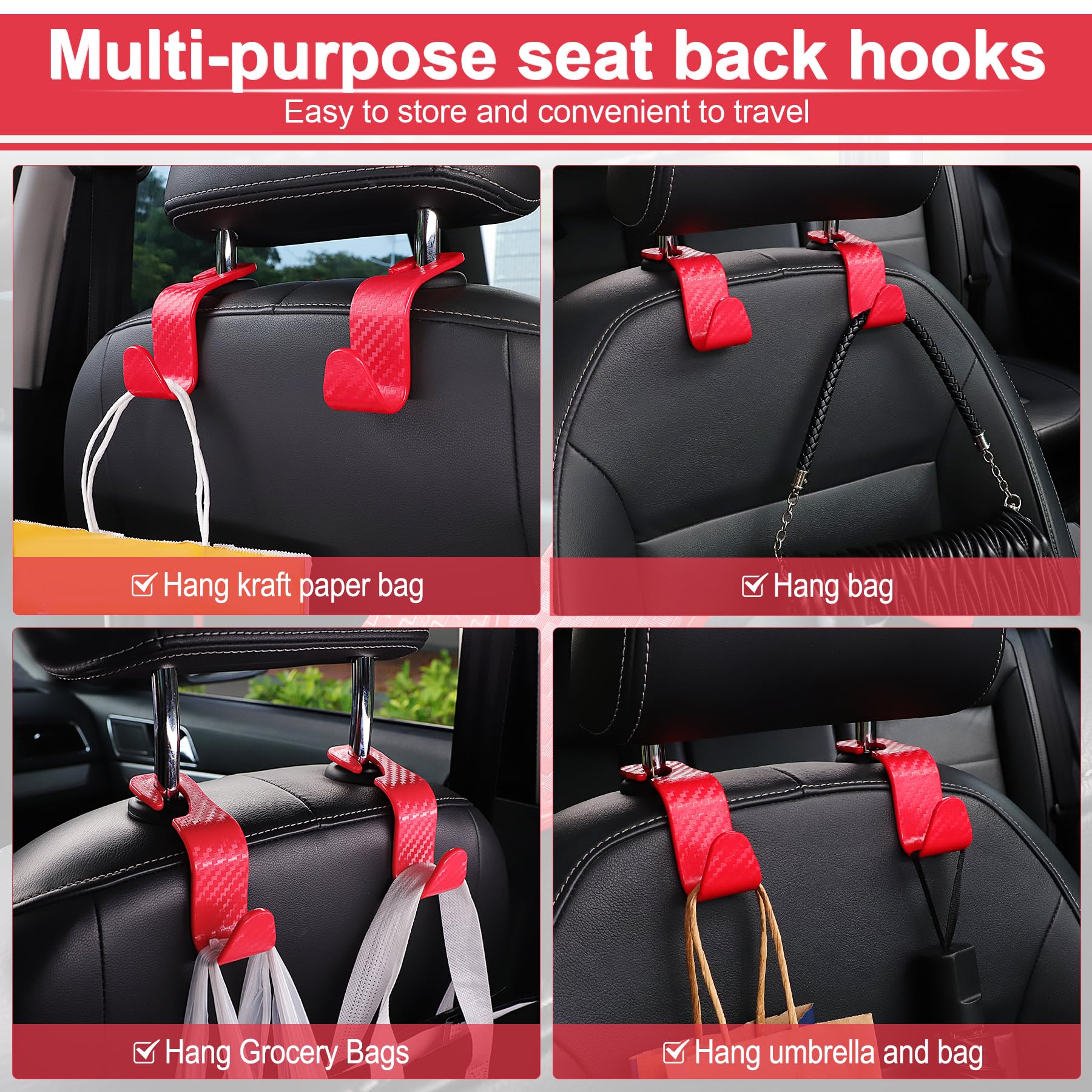 Livtee Car Purse Hook, Headrest Hook For Car, 4 Pack Universal Auto Car Seat Headrest Hook Hangers Organizer For Purse Coat Umbr