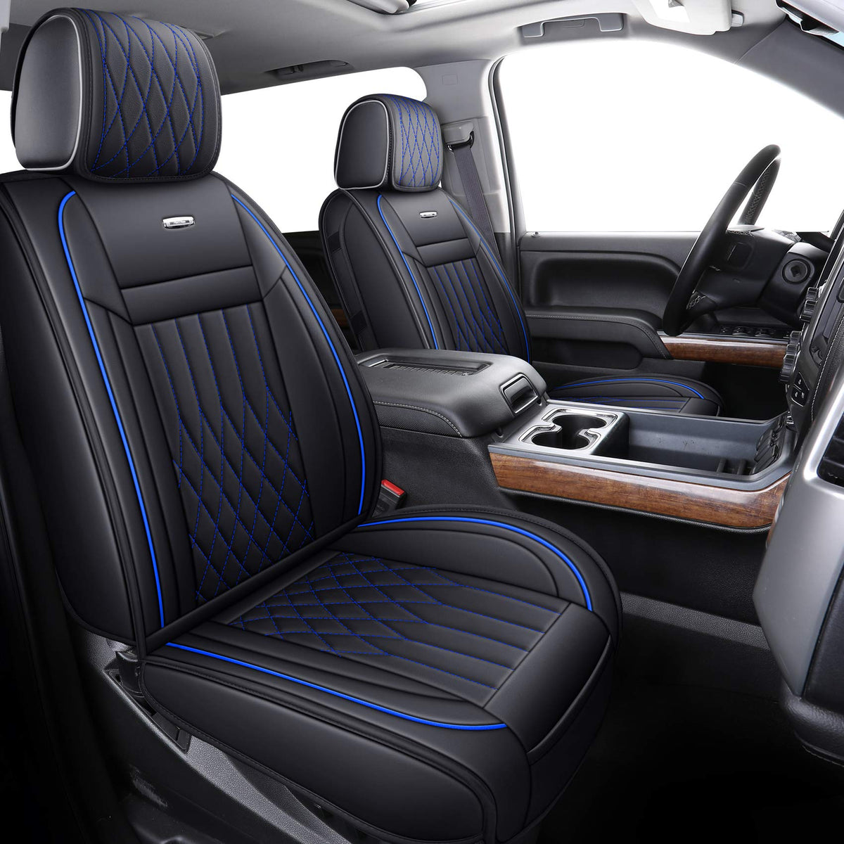 Aierxuan Chevrolet Chevy Silverado Gmc Sierra Car Seat Covers Full Set With Waterproof Leather, Fit For 2007-2023 1500/2500 Hd / 3500 Hd Crew,Double,Extended Cab Or Pickup Truck Black And Blue