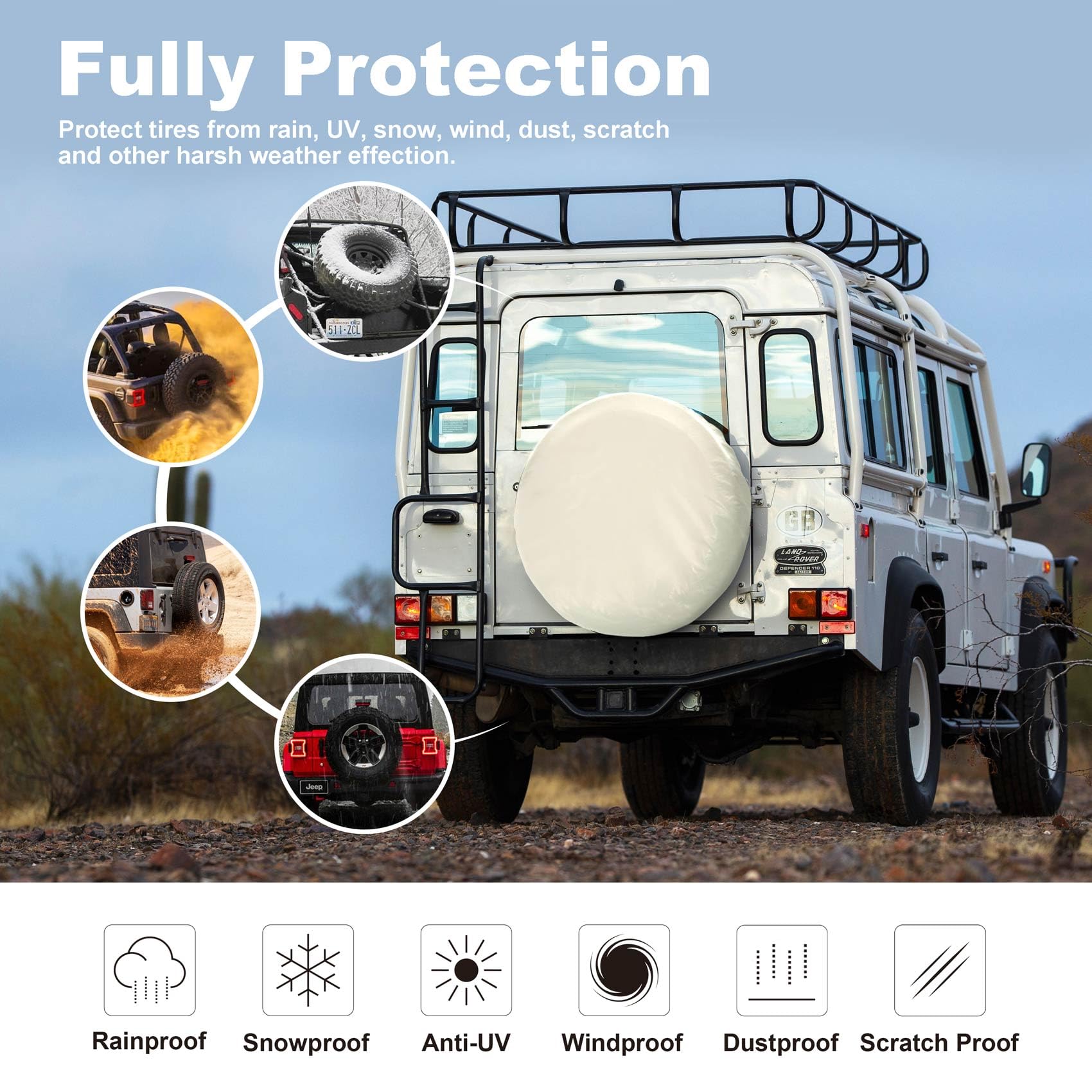 Explore Land Tough Spare Tire Cover Universal Fit Trailer, Rv, Suv, Truck (Fits Tire Diameters 28''-29.75'', Off-White)