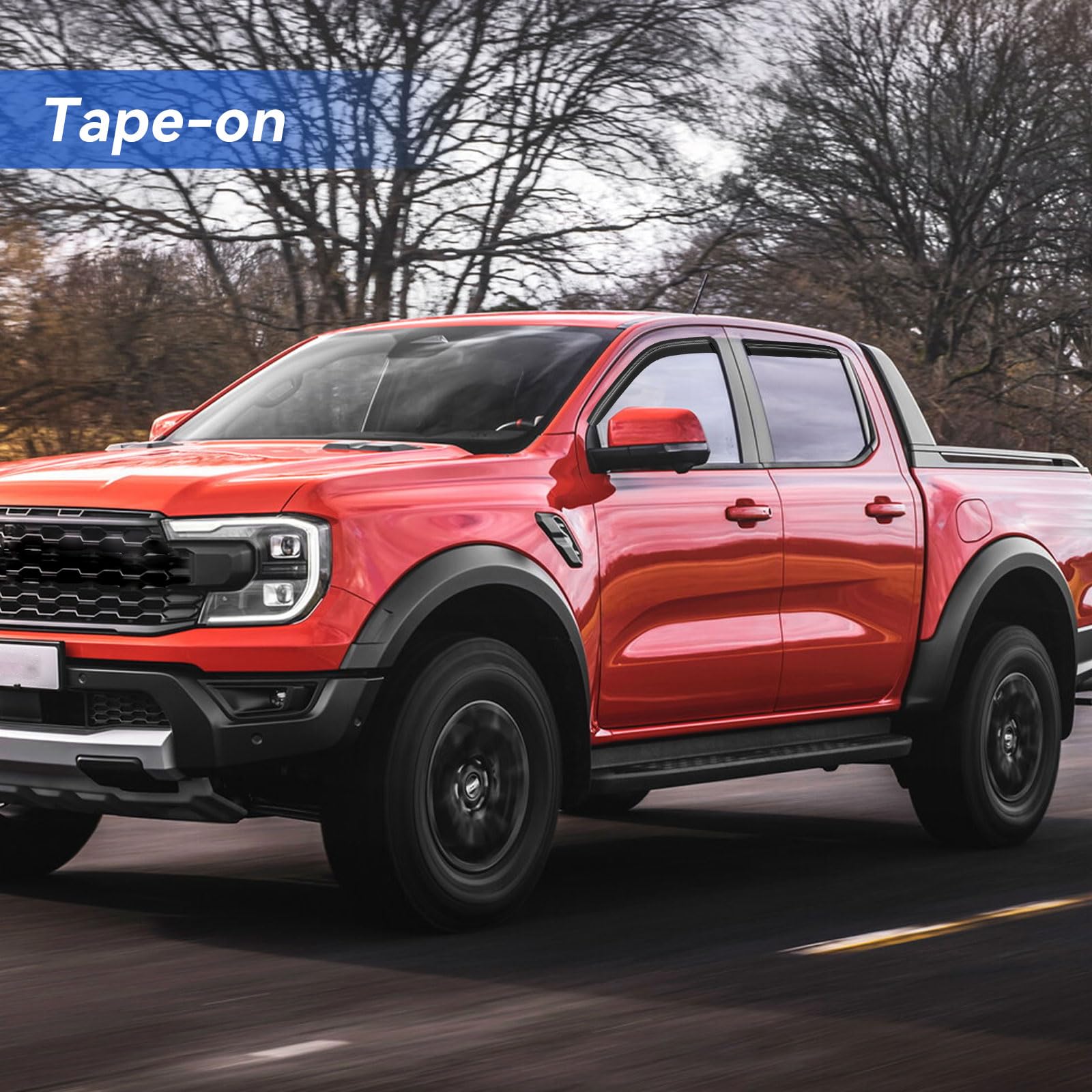 Window Visors Rain Guards for 2019 2020 2021 2022 2023 Ford Ranger Supercrew, Out-Channel Window Vent Wind Deflectors Visors Sha