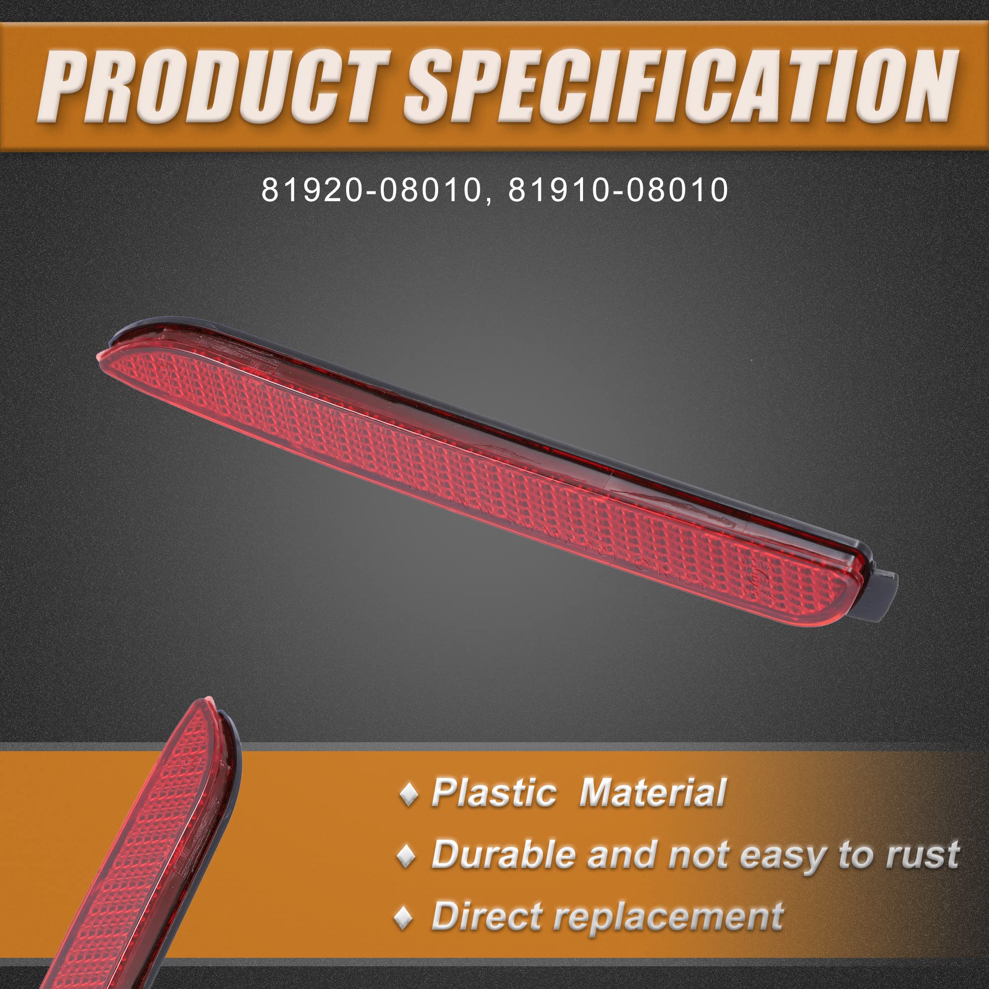 X AUTOHAUX 1 Pair Rear Left Right Bumper Reflector Light Cover for Toyota RAV4 2019-2021 for Lexus RC300 2016-2021 81920-08010 8