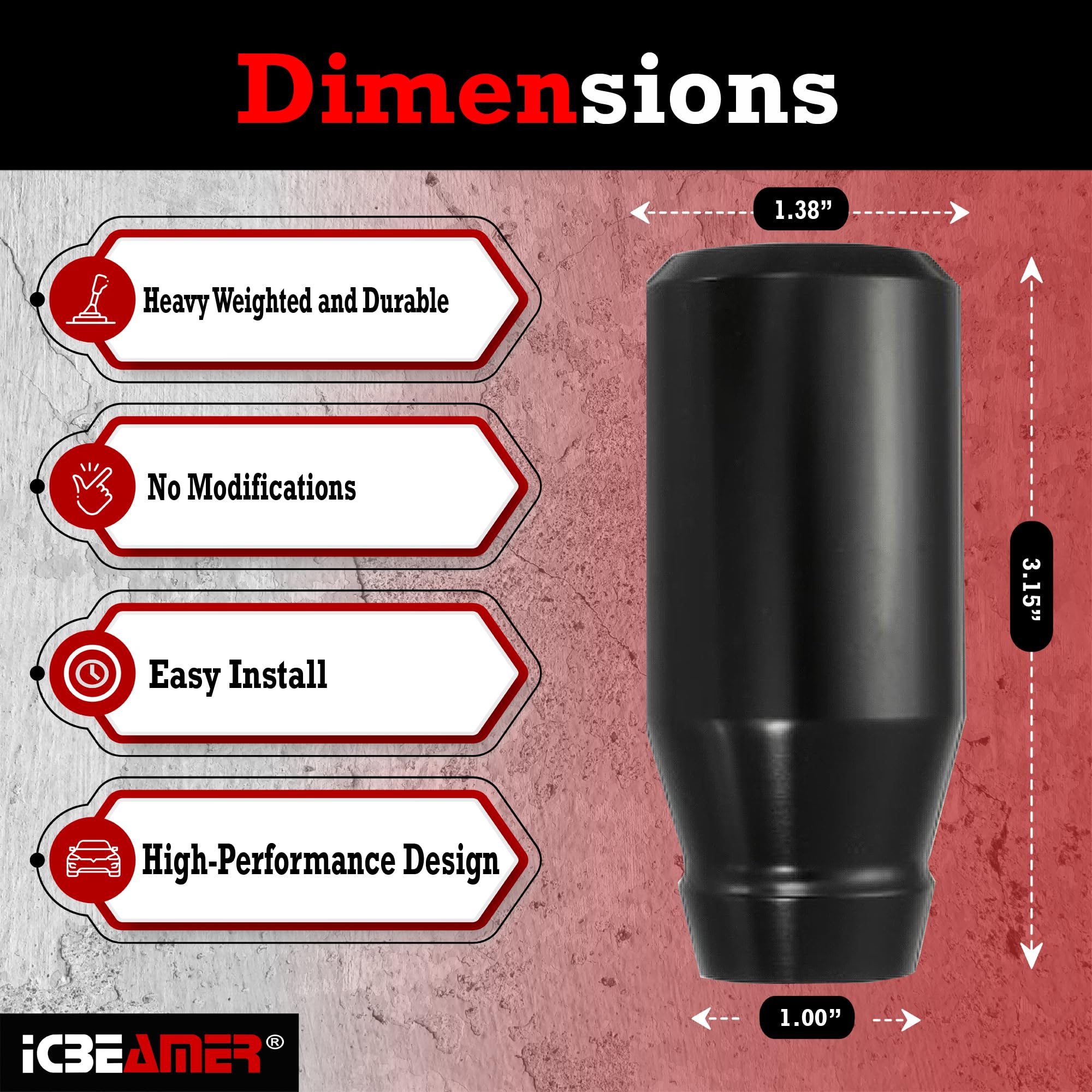 ICBEAMER Black Aluminum Shift Knob | Fits Automatic and 4, 5, 6 Speed Manual Transmission Vehicles | Interior Car Gear Lever Sti